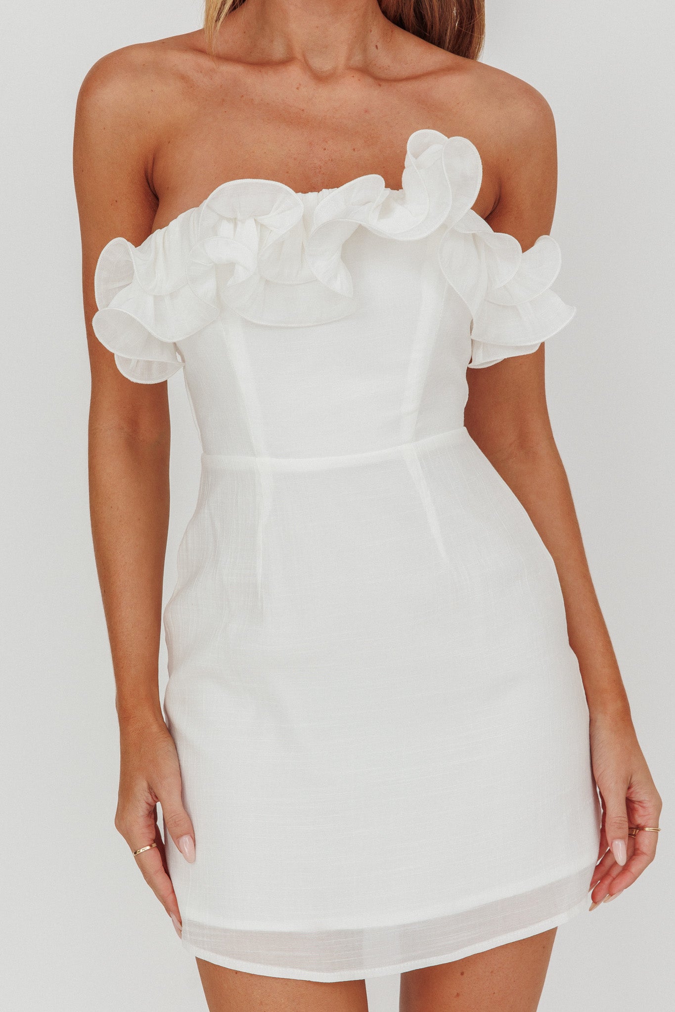 Norah Strapless Mini Dress White-Fable Dress