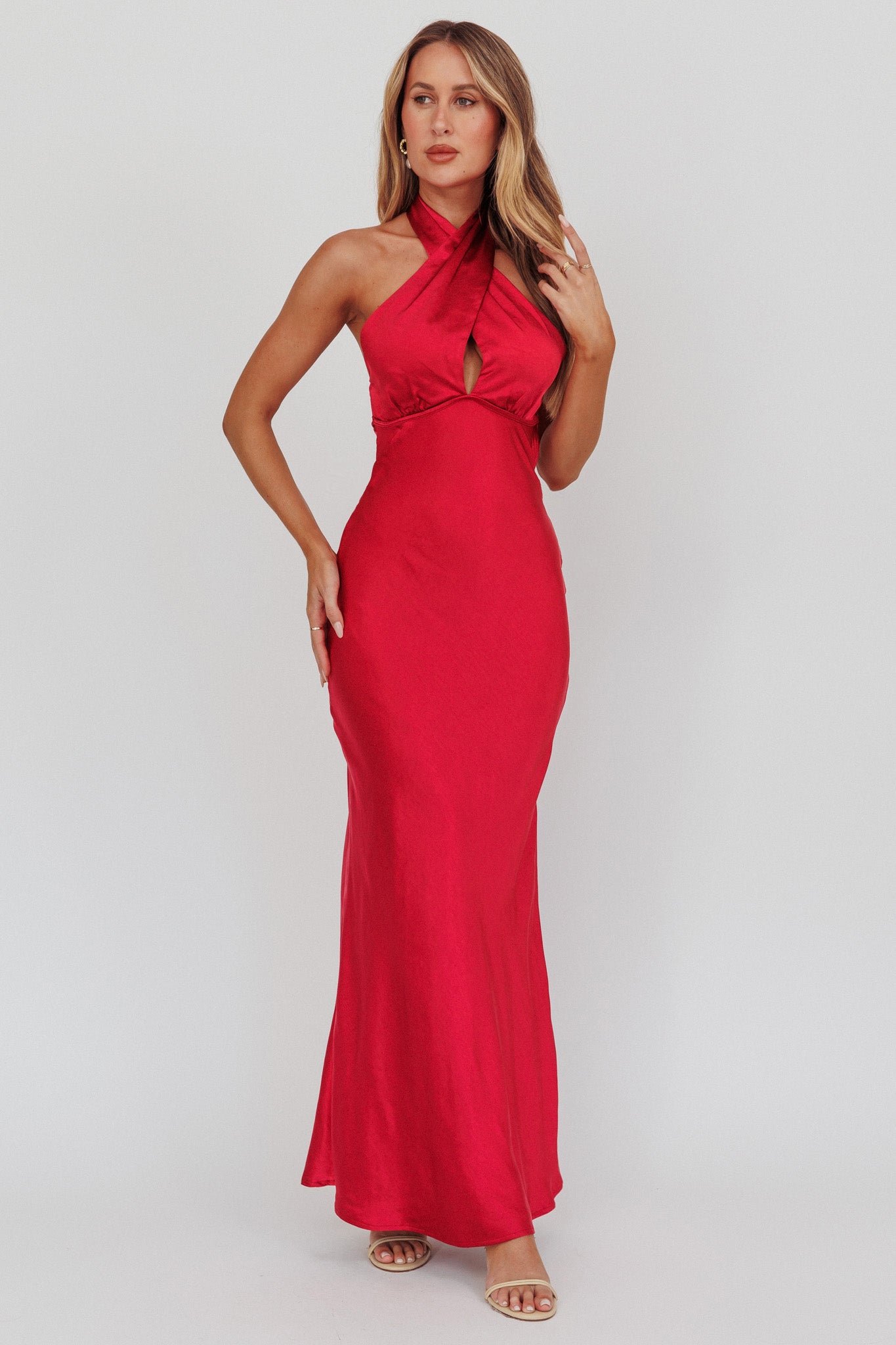 Honeymoon Crossover Halterneck Maxi Dress Wine-Fable Dress