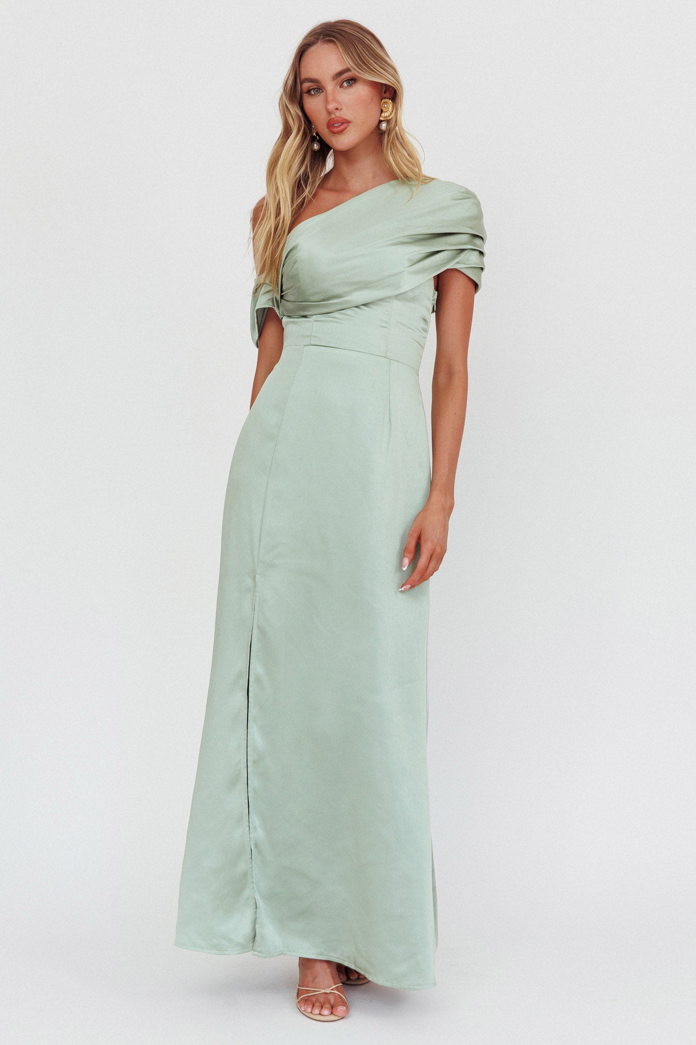 Bellissima Asymmetric Shoulder Maxi Dress Sage-Fable Dress