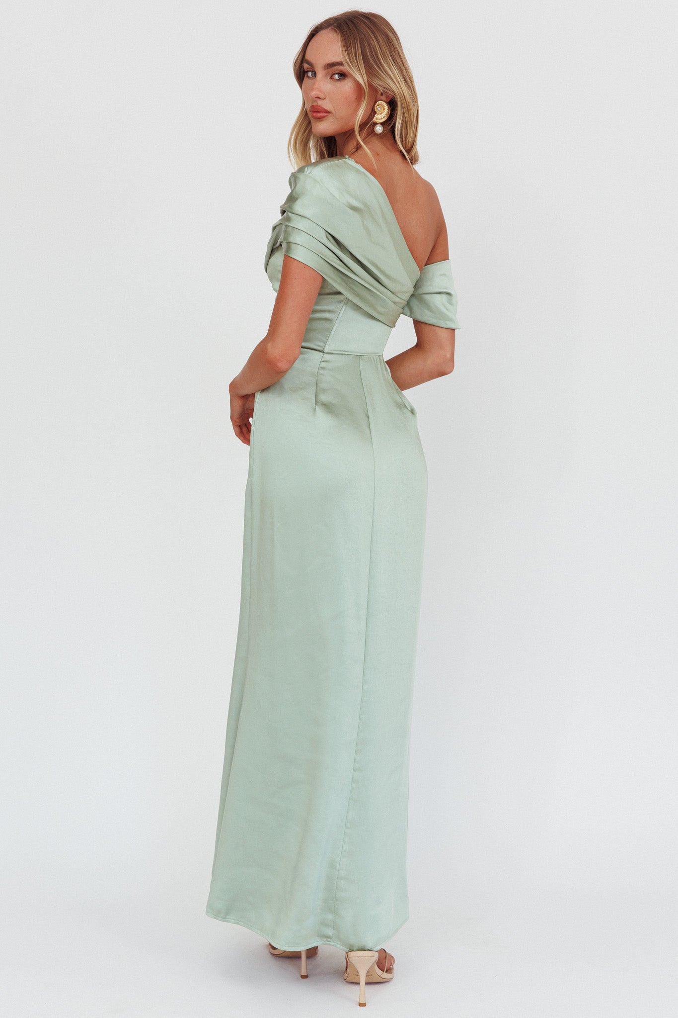 Bellissima Asymmetric Shoulder Maxi Dress Sage-Fable Dress