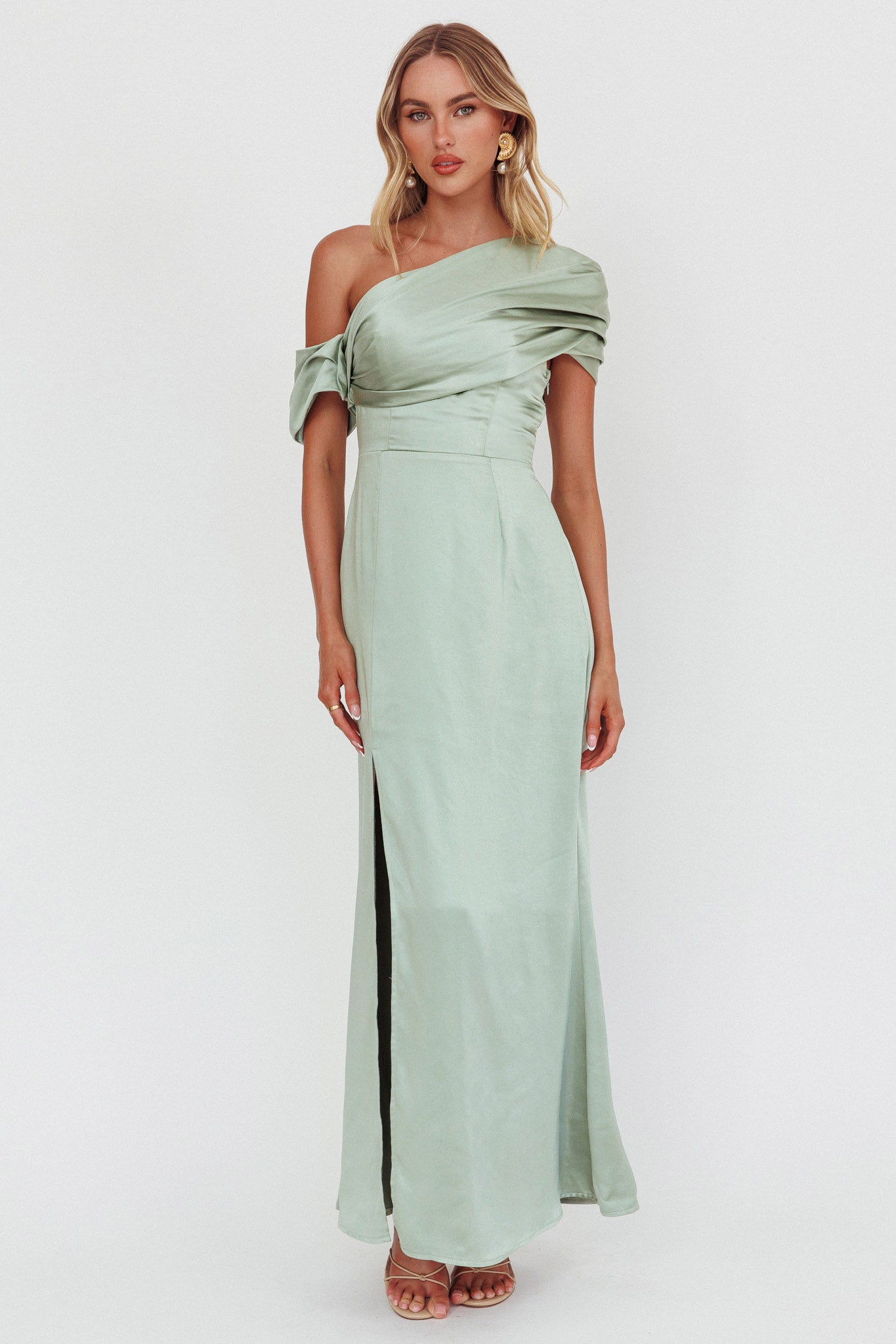 Bellissima Asymmetric Shoulder Maxi Dress Sage-Fable Dress