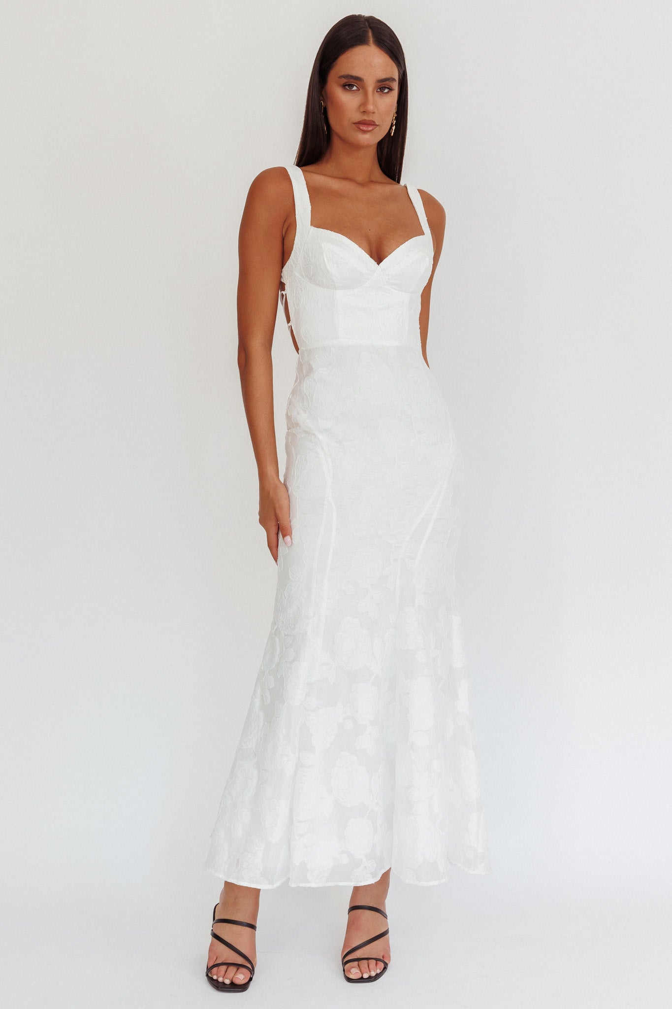 Autumn Moon Strappy Back Maxi Dress Textured White-Fable Dress