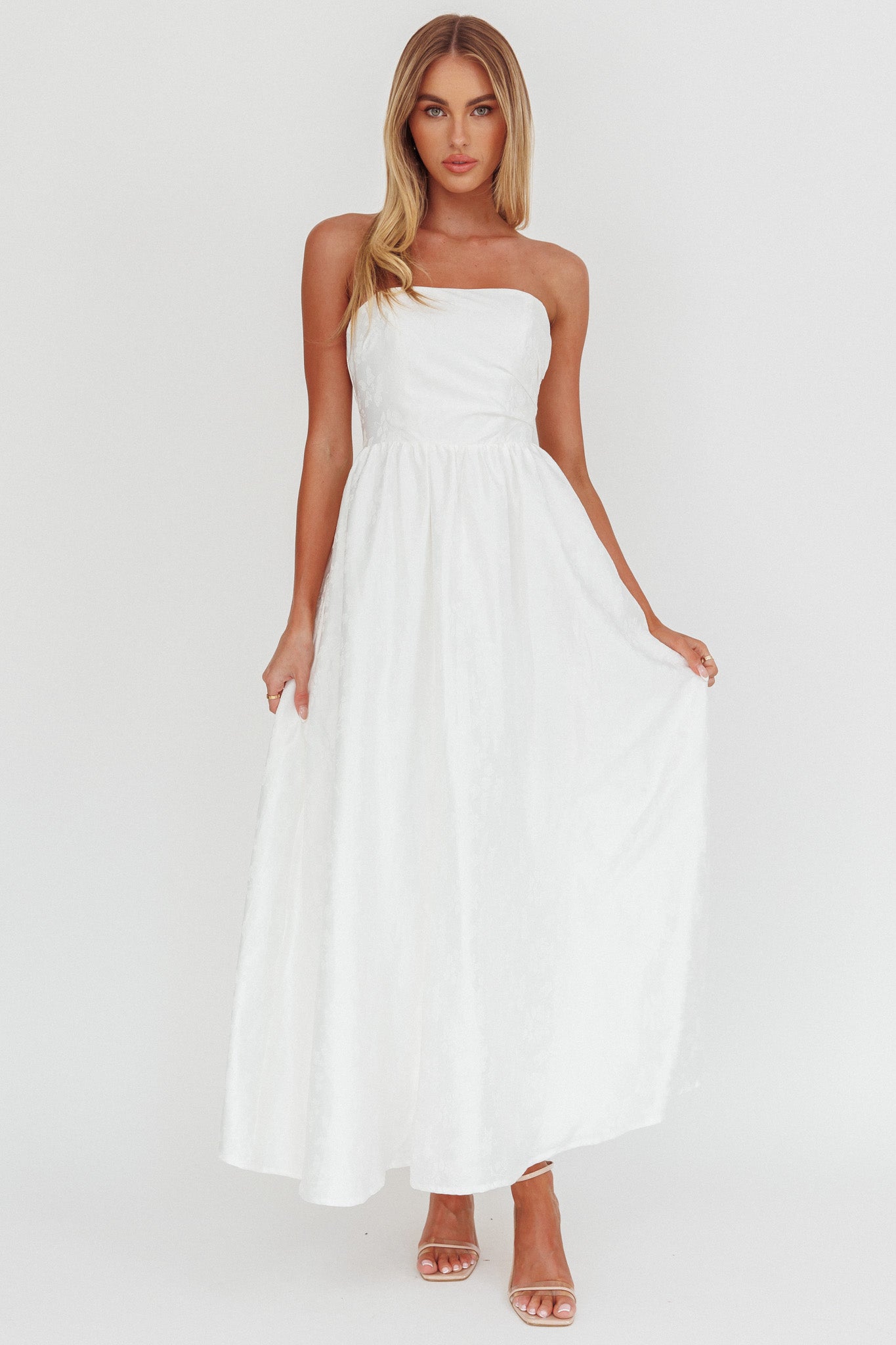 Anushka Strapless Empire Maxi Dress Jacquard White-Fable Dress
