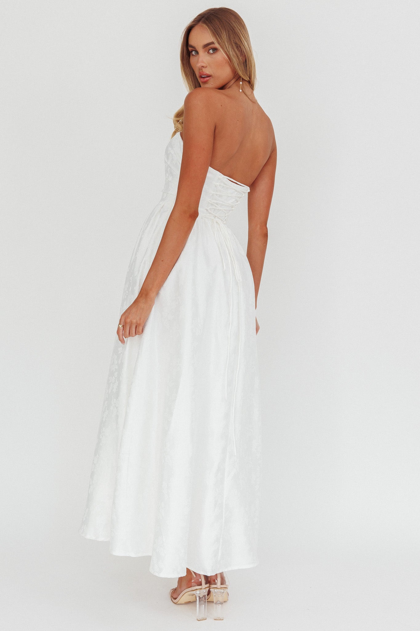 Anushka Strapless Empire Maxi Dress Jacquard White-Fable Dress
