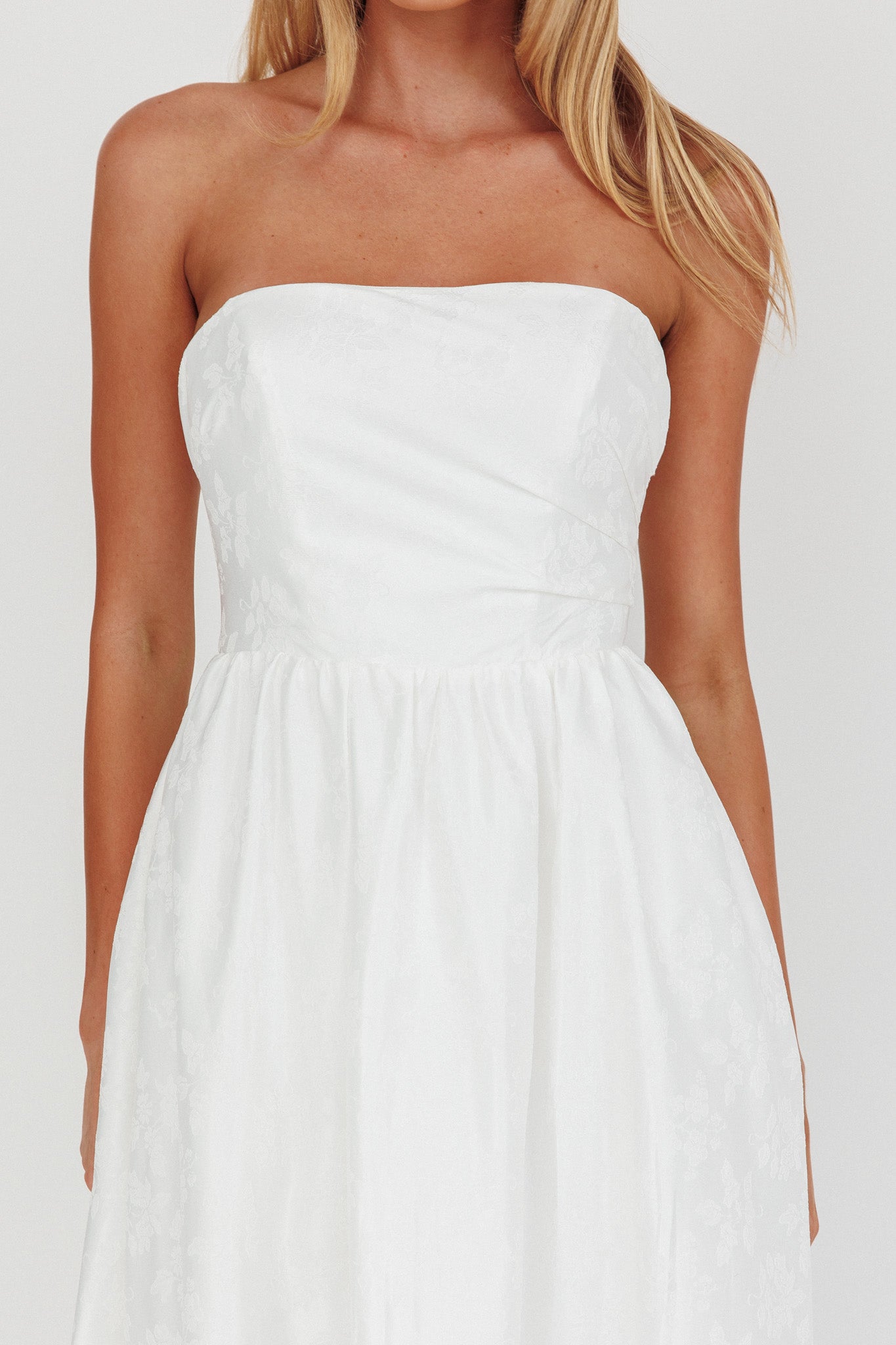 Anushka Strapless Empire Maxi Dress Jacquard White-Fable Dress