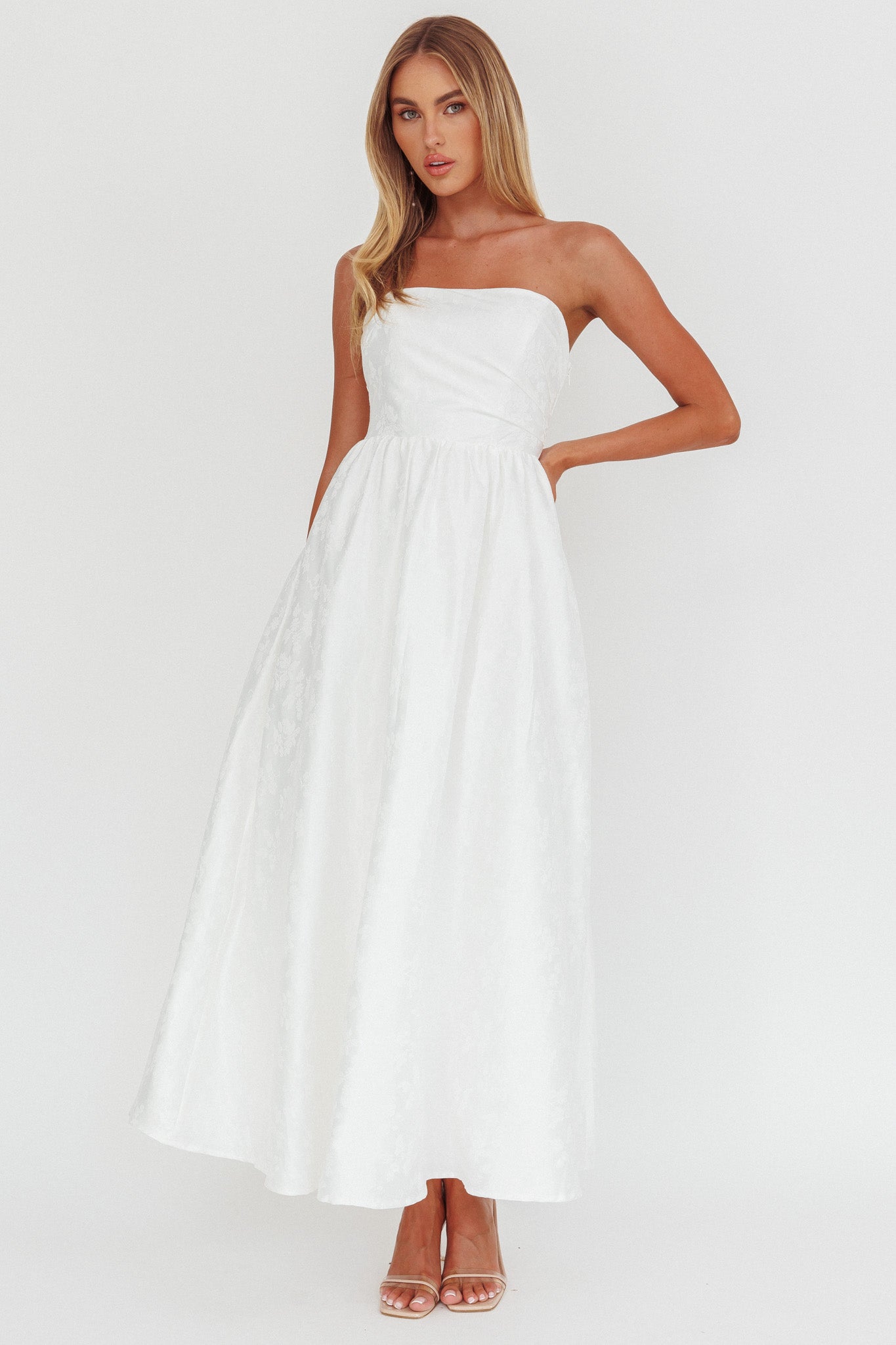 Anushka Strapless Empire Maxi Dress Jacquard White-Fable Dress