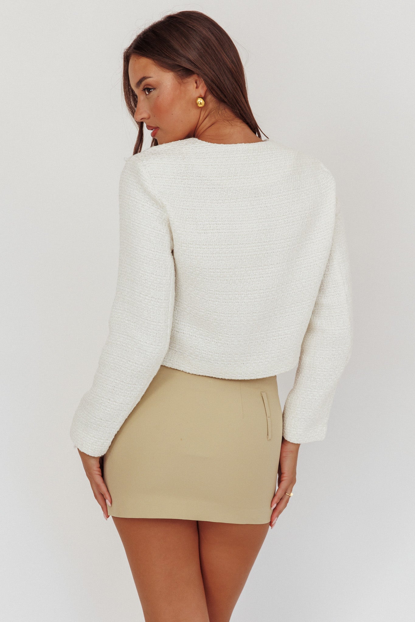 Beverly Hills Cropped Jacket Tweed White-Fable Dress