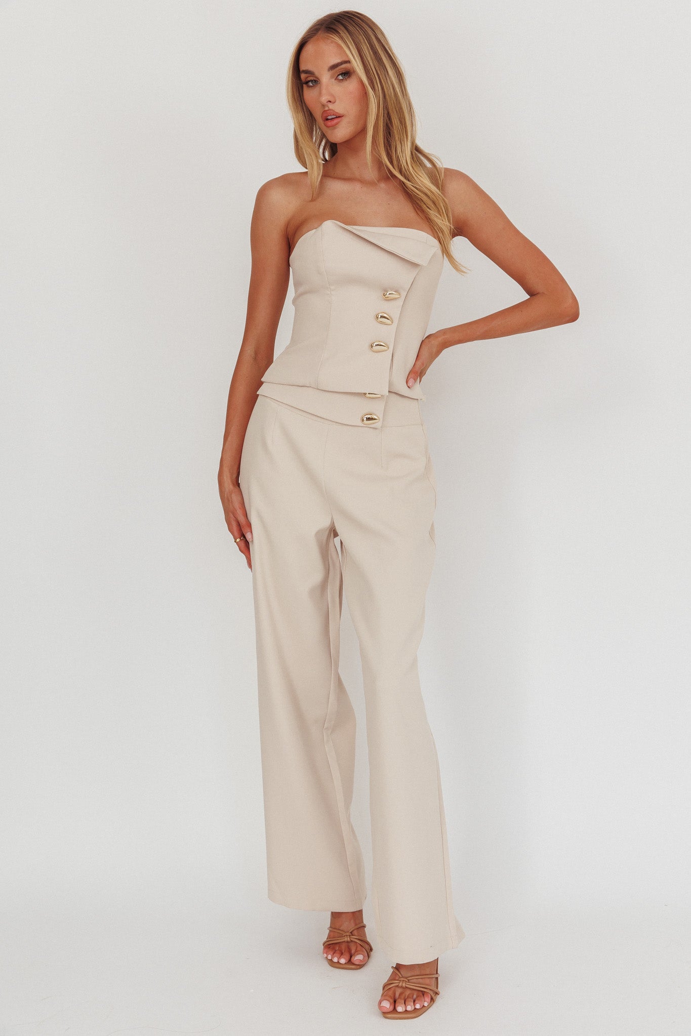 Ishani Hardware Decoration Pants Beige-Fable Dress