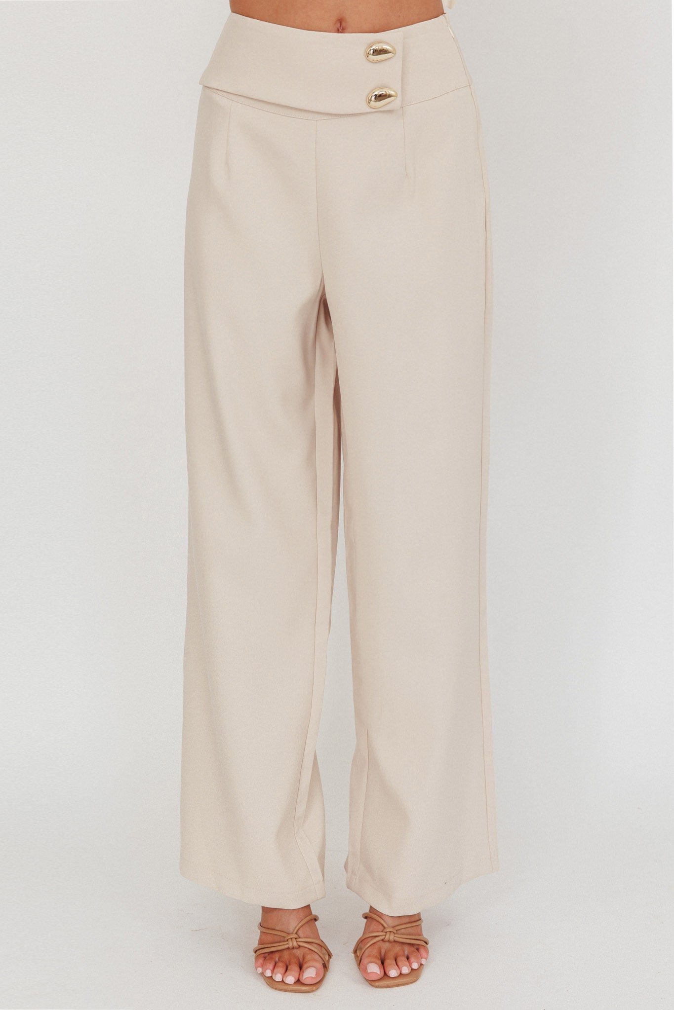 Ishani Hardware Decoration Pants Beige-Fable Dress