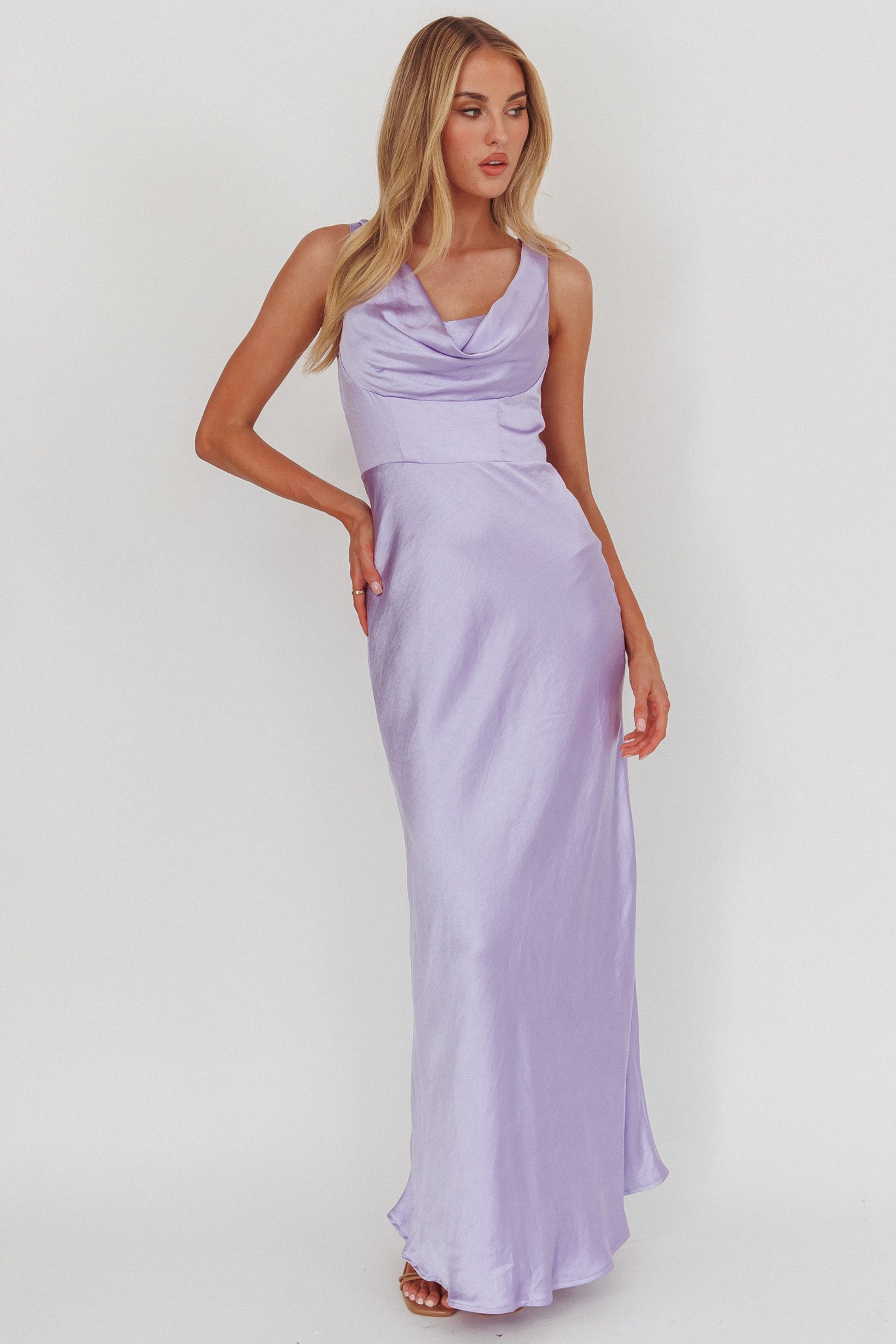Lainy Cowl Bust Maxi Dress Lilac-Fable Dress