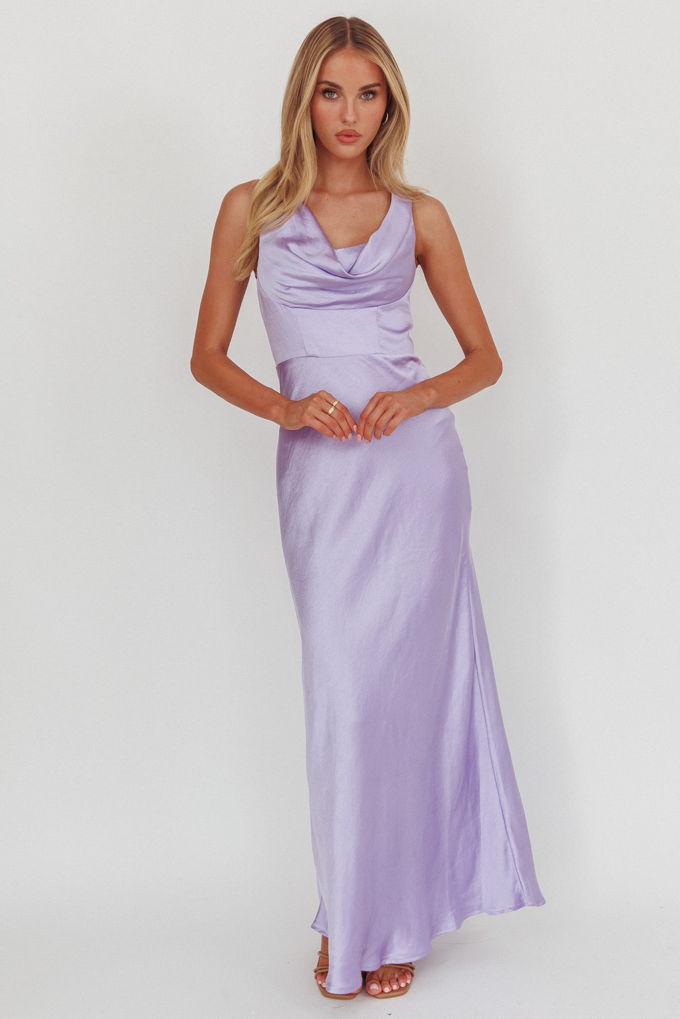 Lainy Cowl Bust Maxi Dress Lilac-Fable Dress