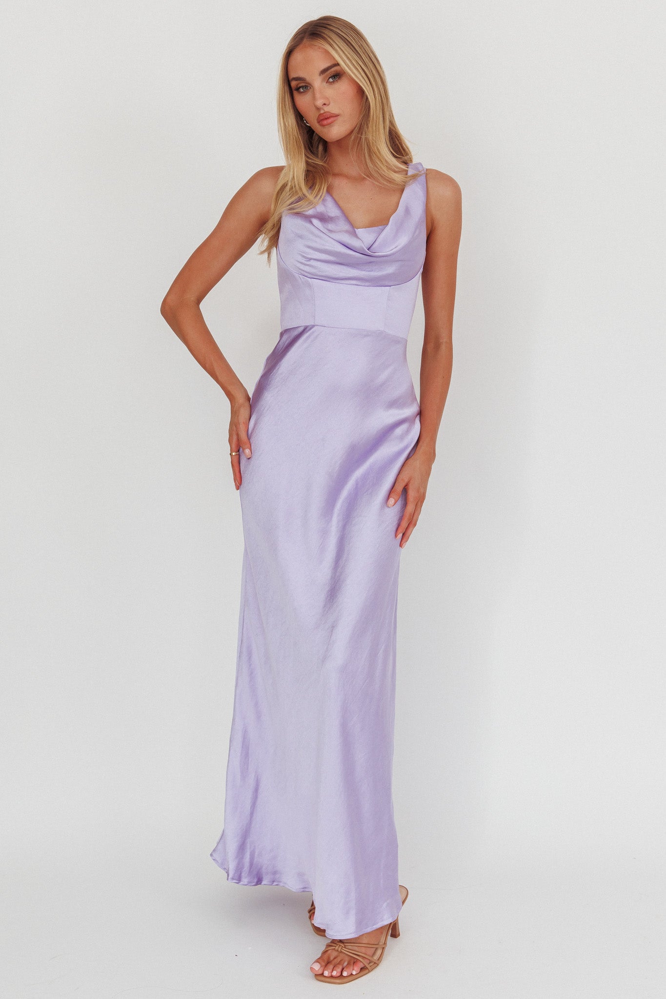 Lainy Cowl Bust Maxi Dress Lilac-Fable Dress