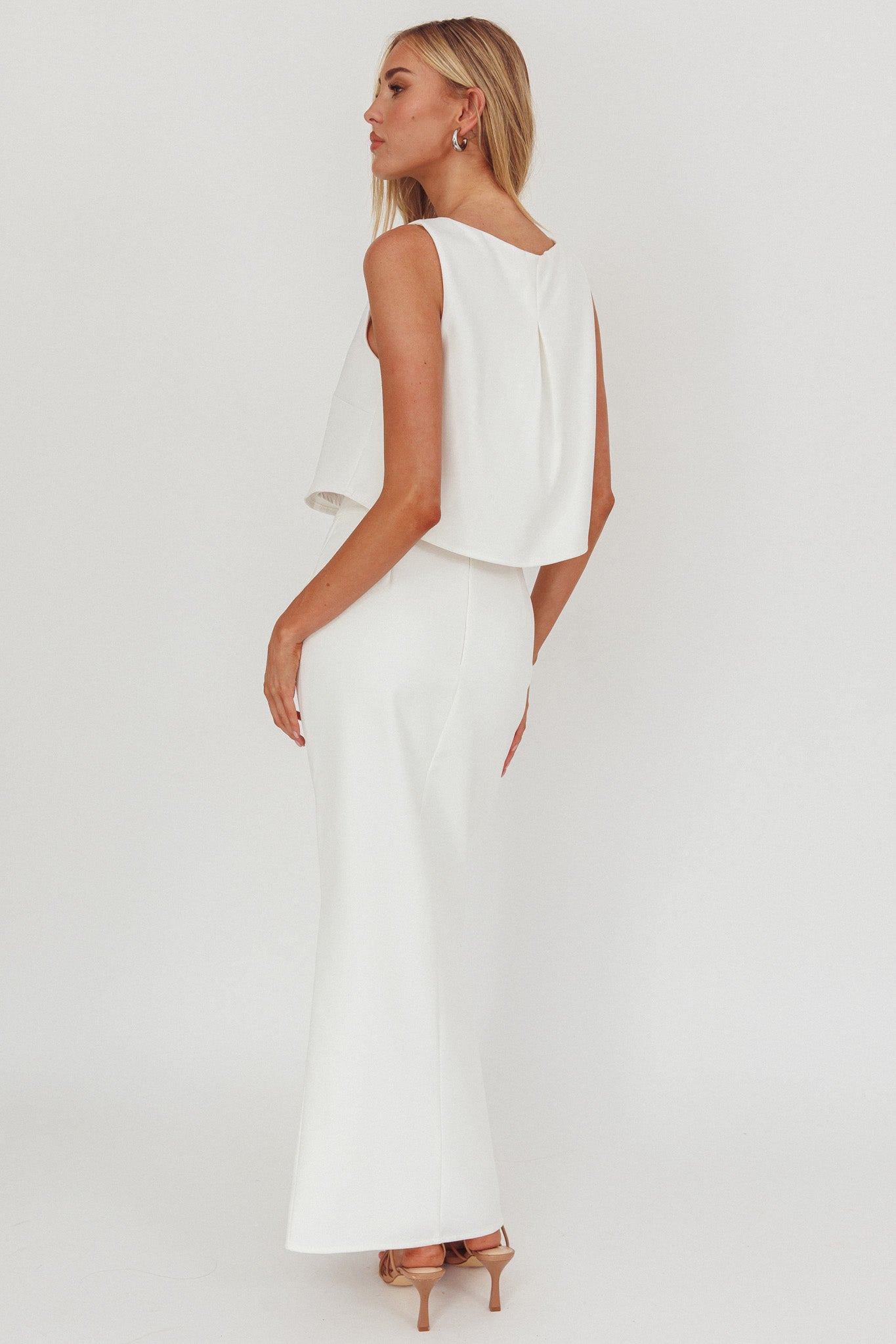 Bondi Sunset Faux Button Placket Maxi Skirt White-Fable Dress