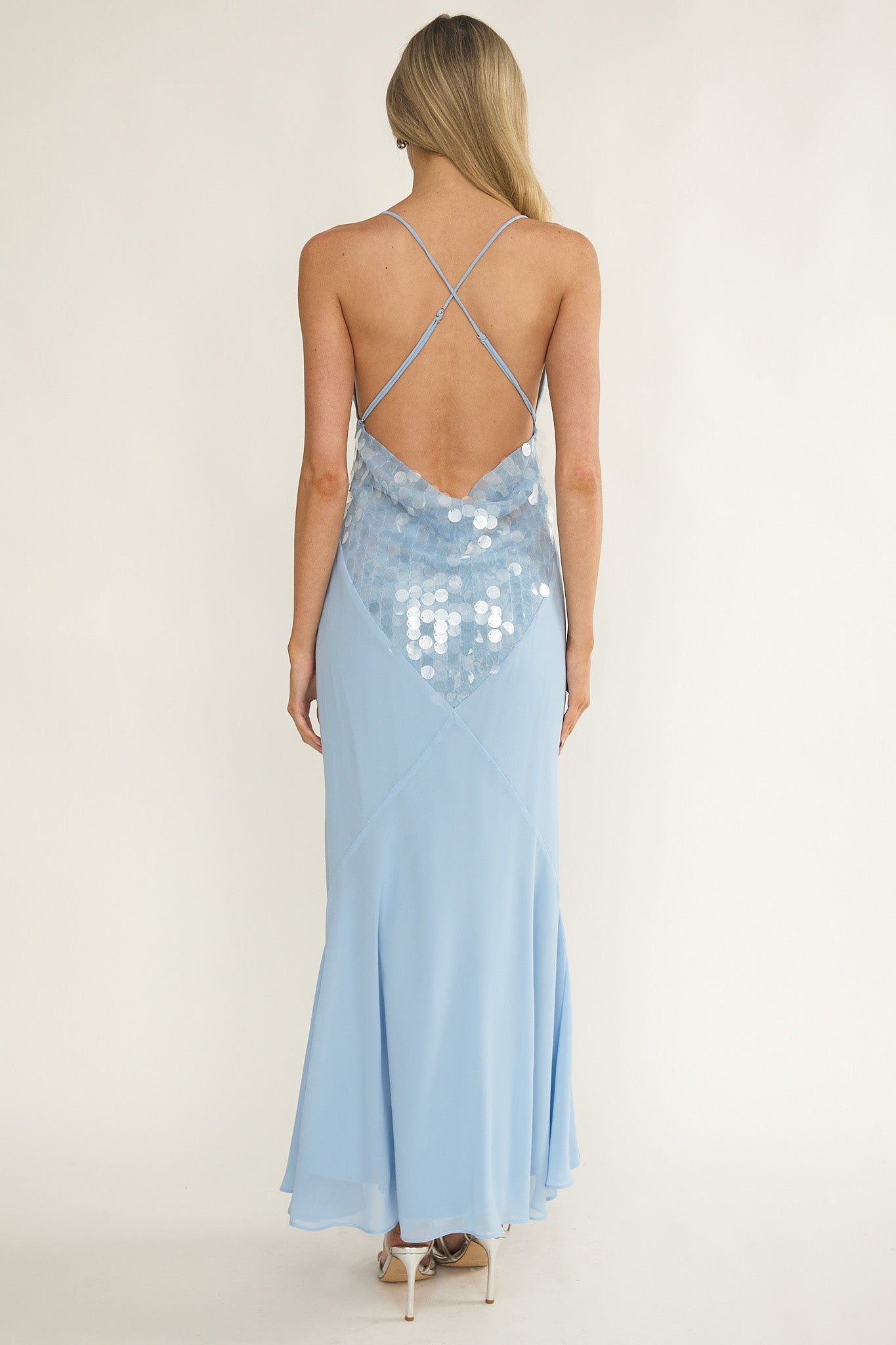 Meranda V-Neck Criss-Cross Maxi Dress Sequin Blue-Fable Dress
