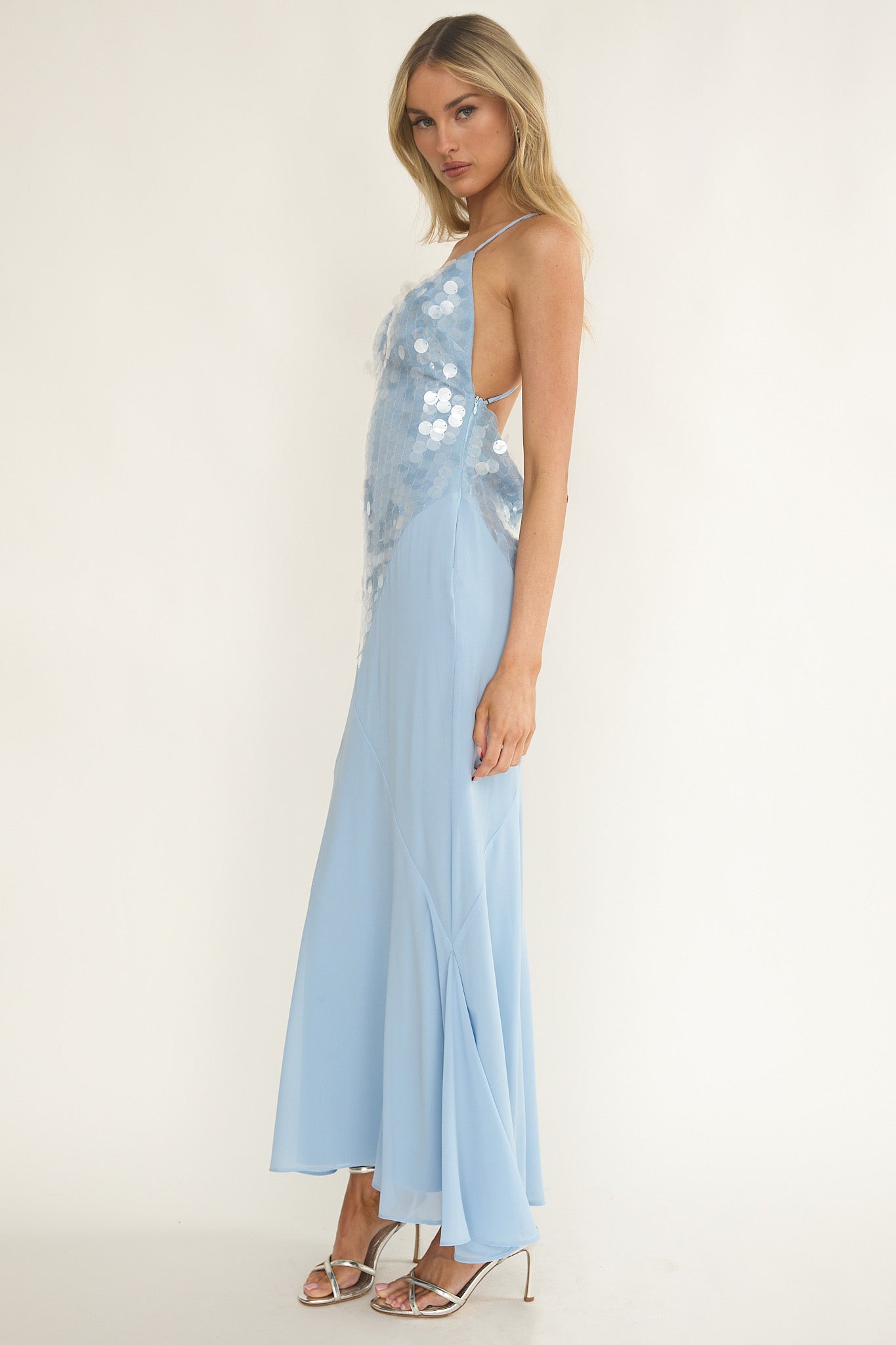 Meranda V-Neck Criss-Cross Maxi Dress Sequin Blue-Fable Dress