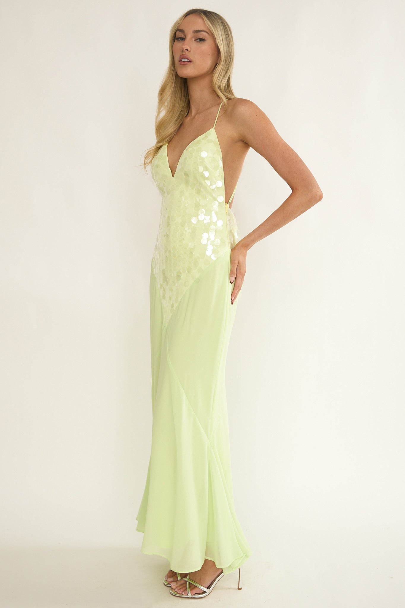 Meranda V-Neck Criss-Cross Maxi Dress Sequin Yellow-Fable Dress