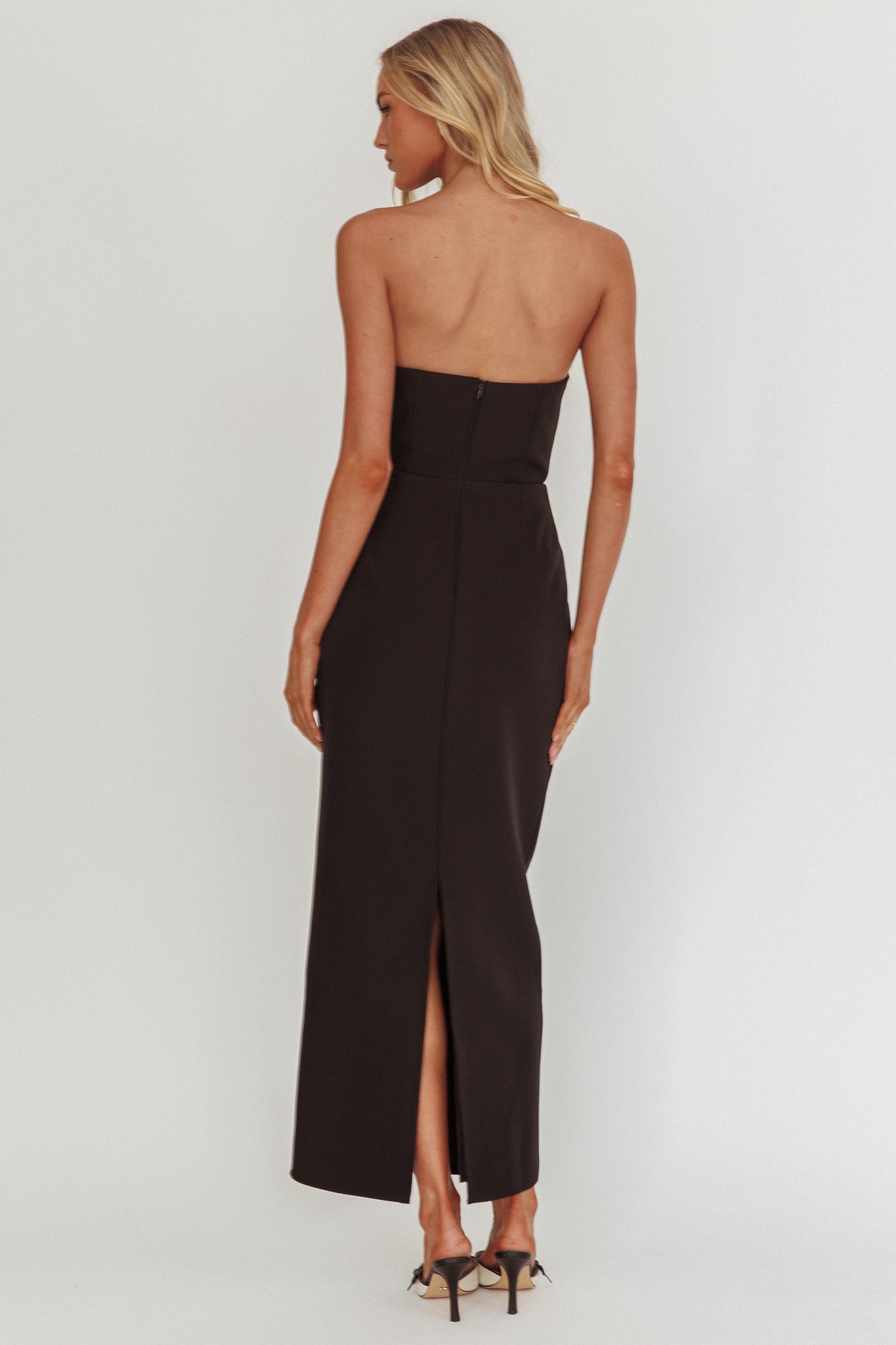 Cocktail Party Strapless Bow Bust Maxi Dress Black-Fable Dress