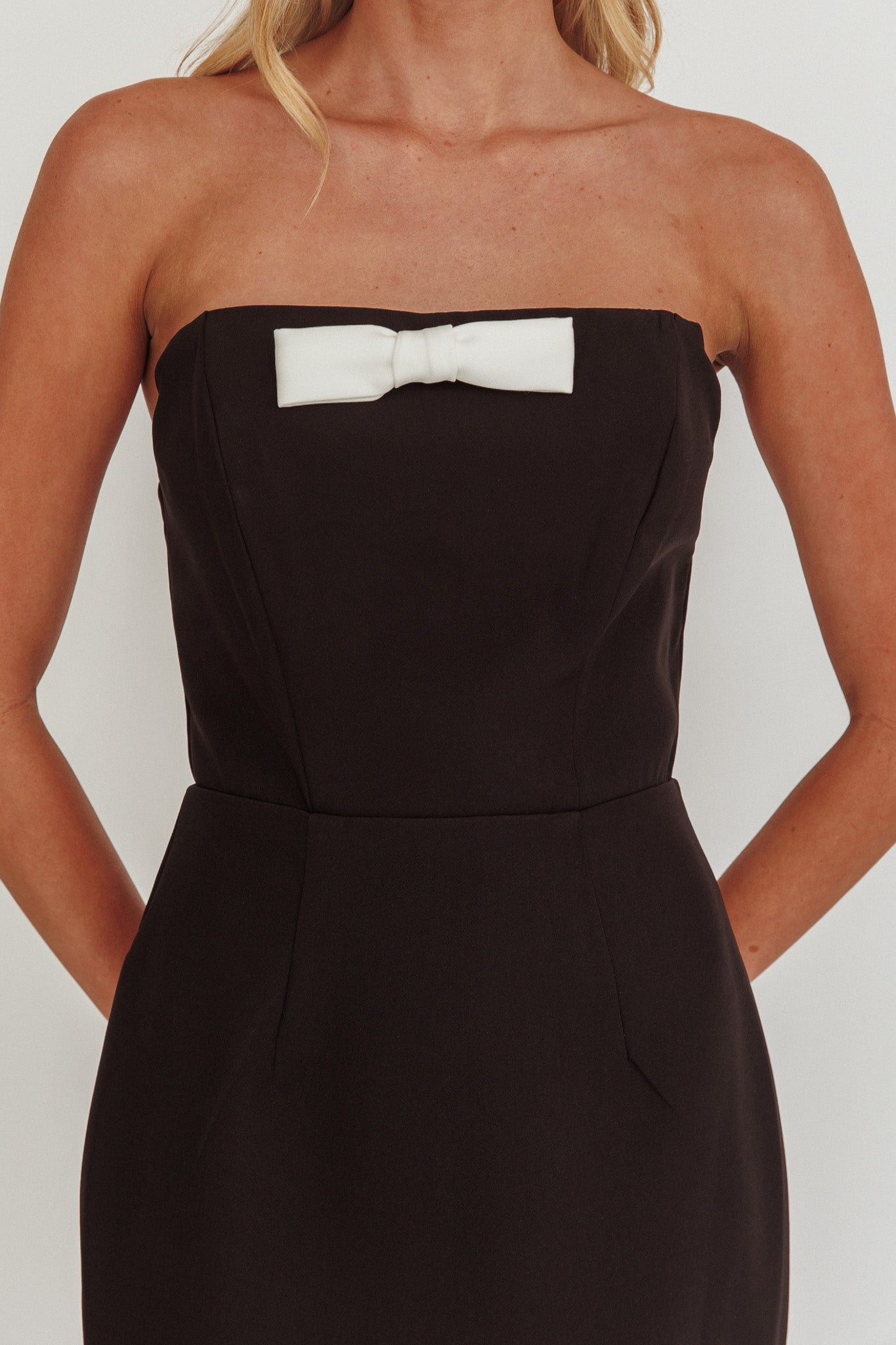 Cocktail Party Strapless Bow Bust Maxi Dress Black-Fable Dress