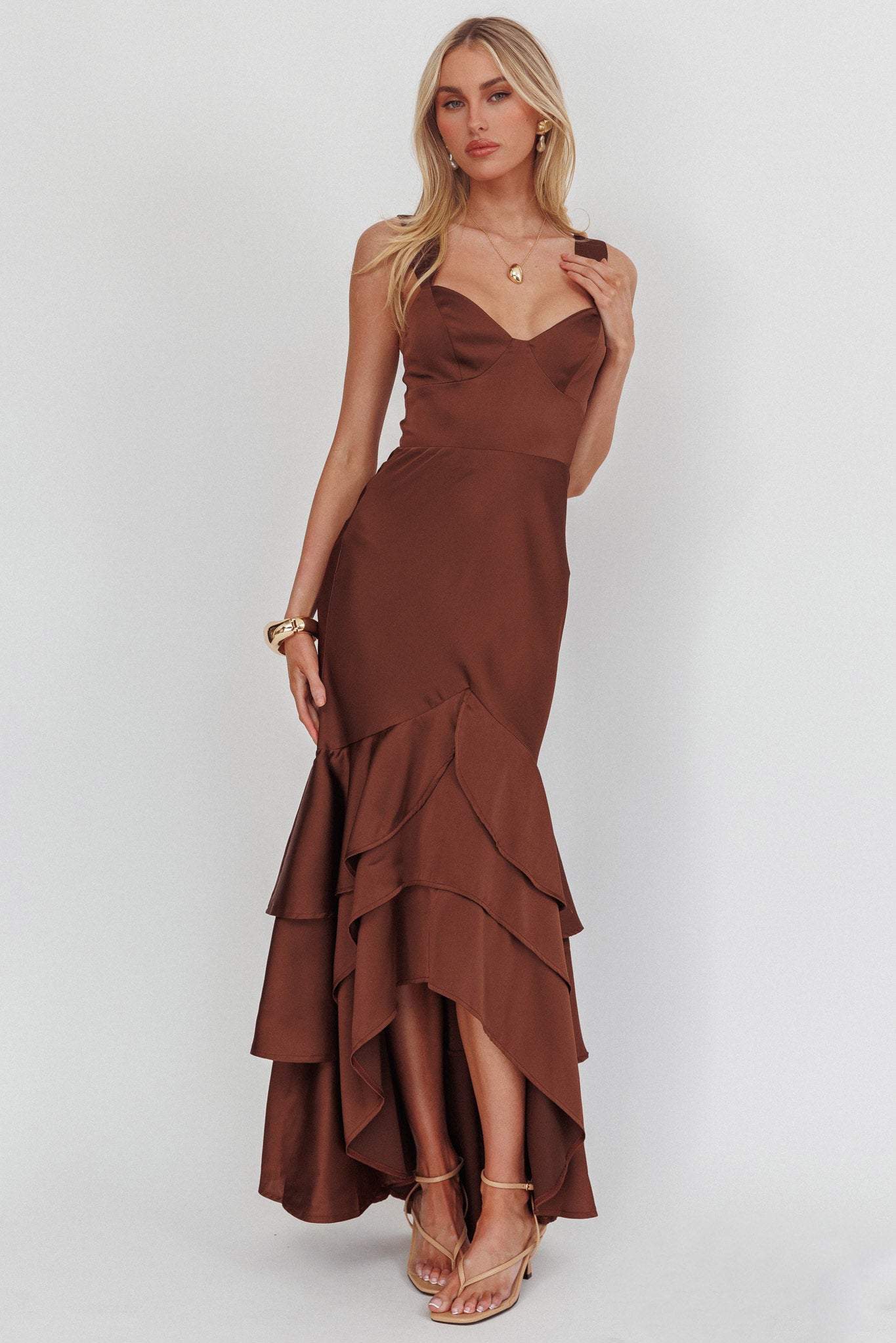 Baylin Layered Mermaid Hem Maxi Dress Coffee-Fable Dress