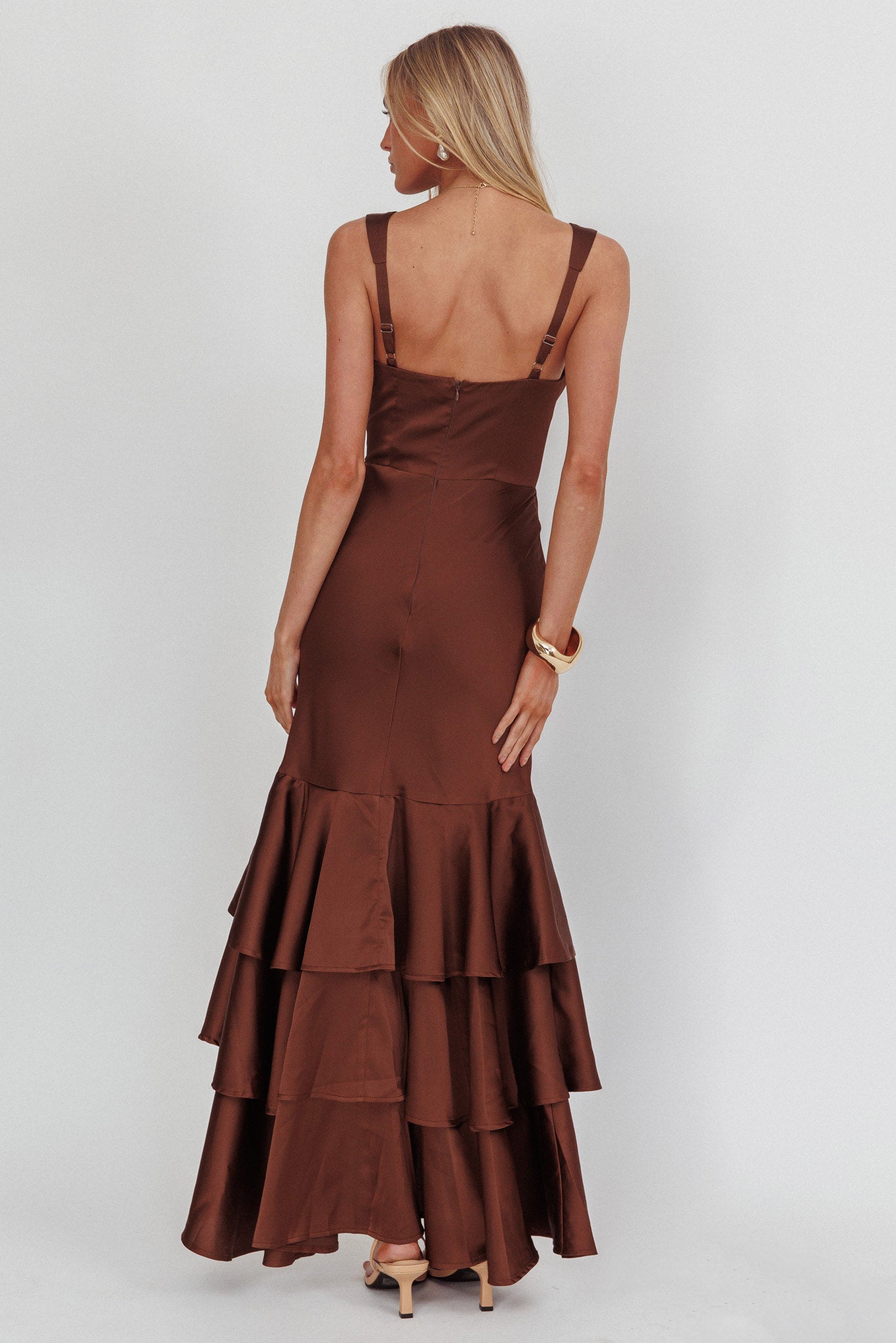Baylin Layered Mermaid Hem Maxi Dress Coffee-Fable Dress