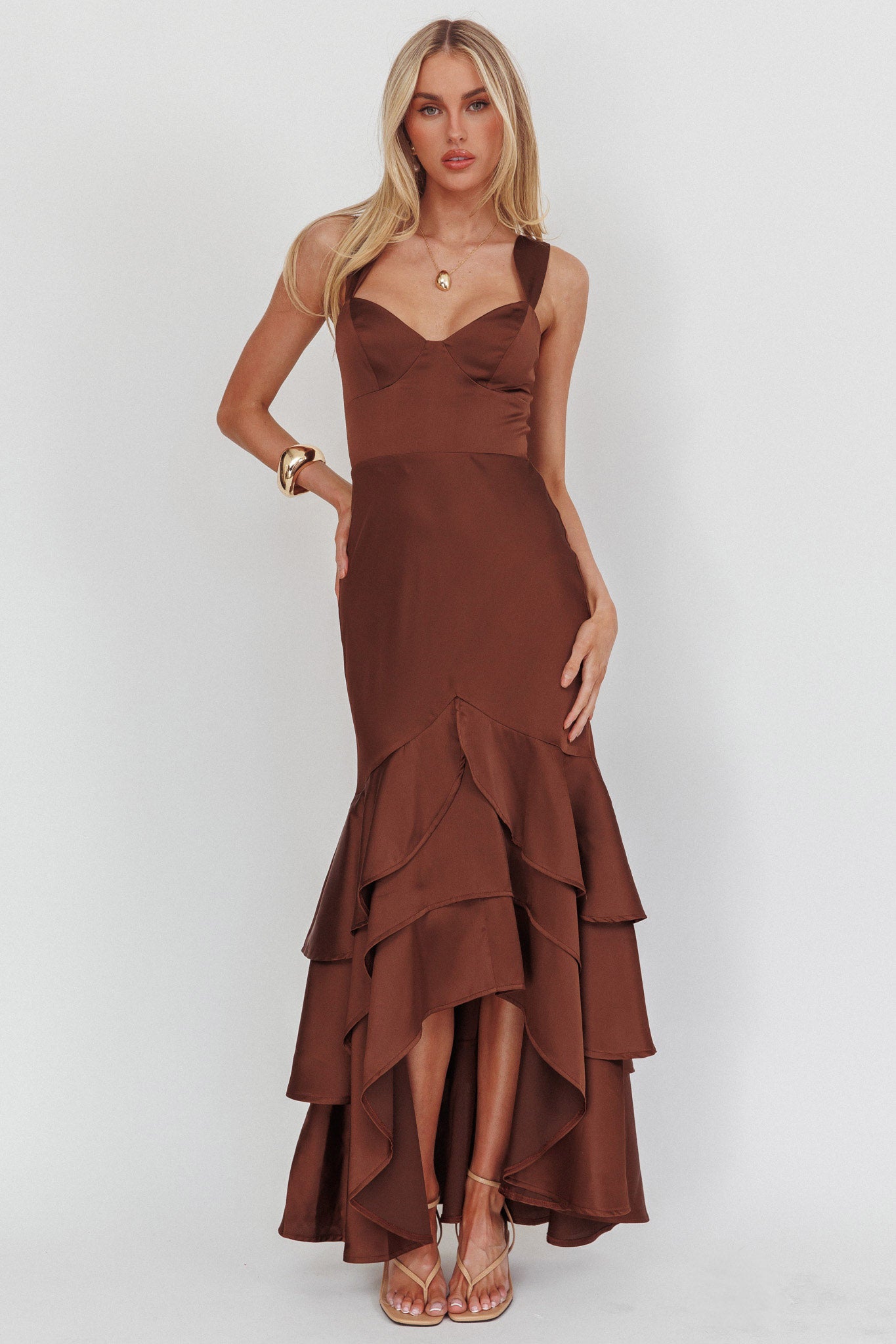Baylin Layered Mermaid Hem Maxi Dress Coffee-Fable Dress