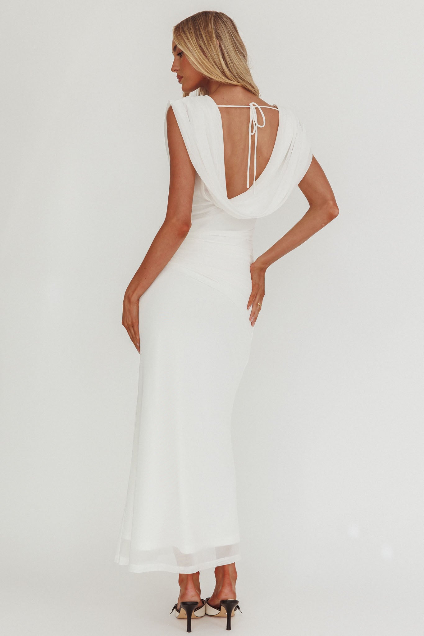 Virgo Season Draped Shoulder Maxi Dress White-Fable Dress