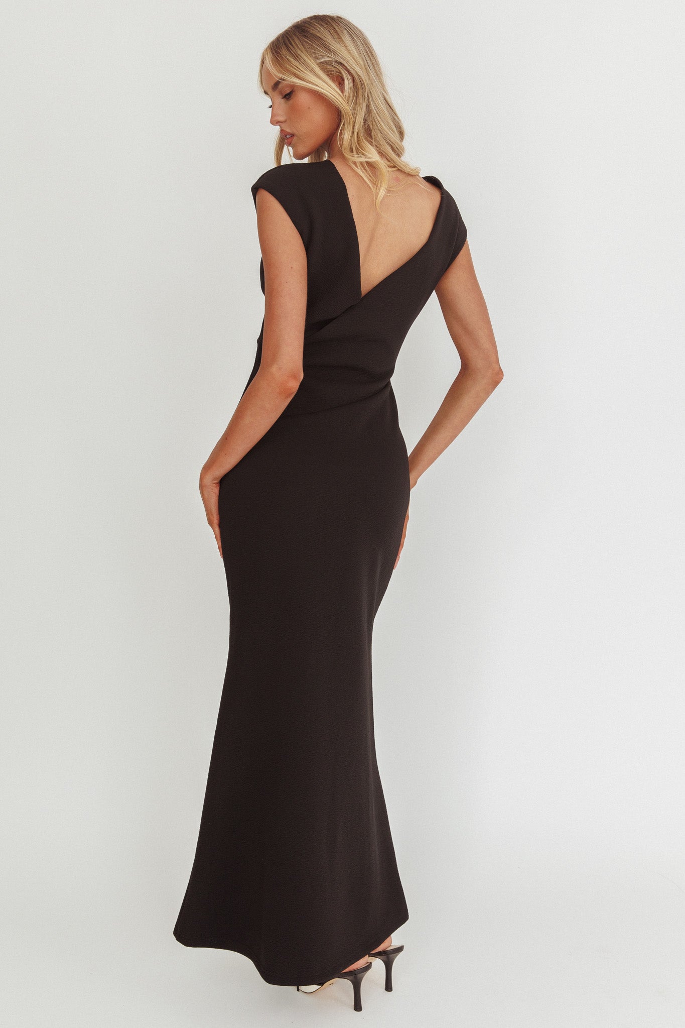 Zarae Cap Sleeve Surplice Back Maxi Dress Black-Fable Dress
