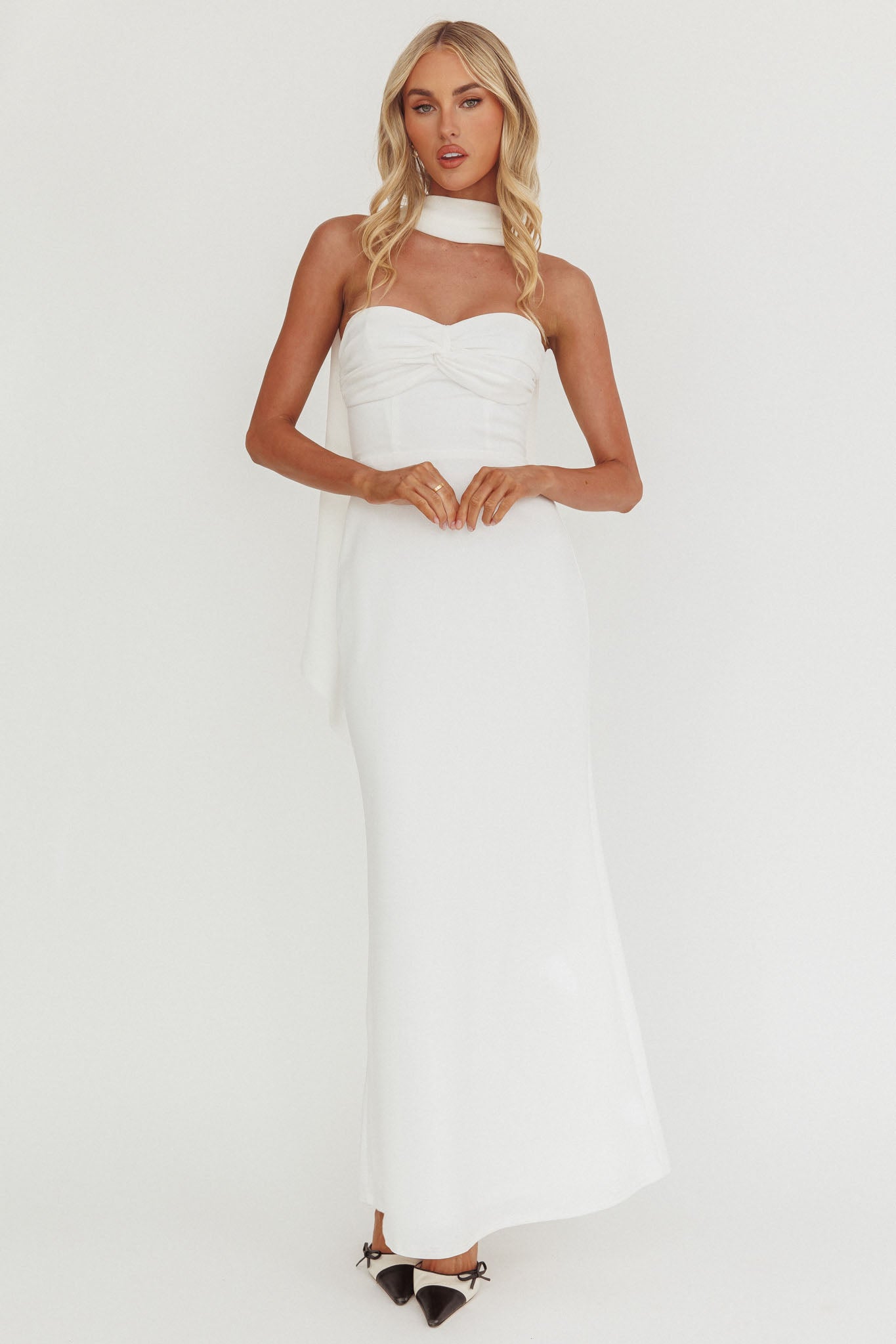Of The Night Twist Bust Maxi Dress White-Fable Dress