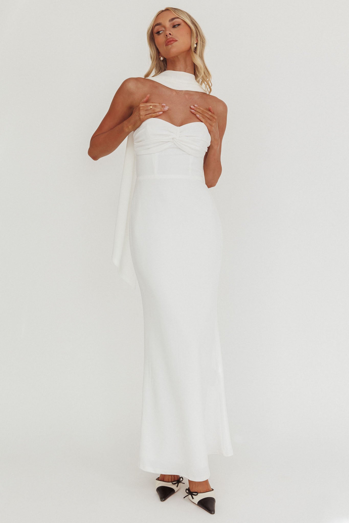 Of The Night Twist Bust Maxi Dress White-Fable Dress