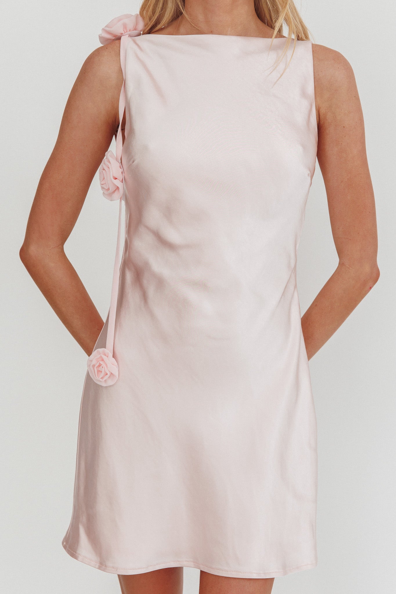 Collecting Memories Backless Rosette String Mini Dress Pink-Fable Dress