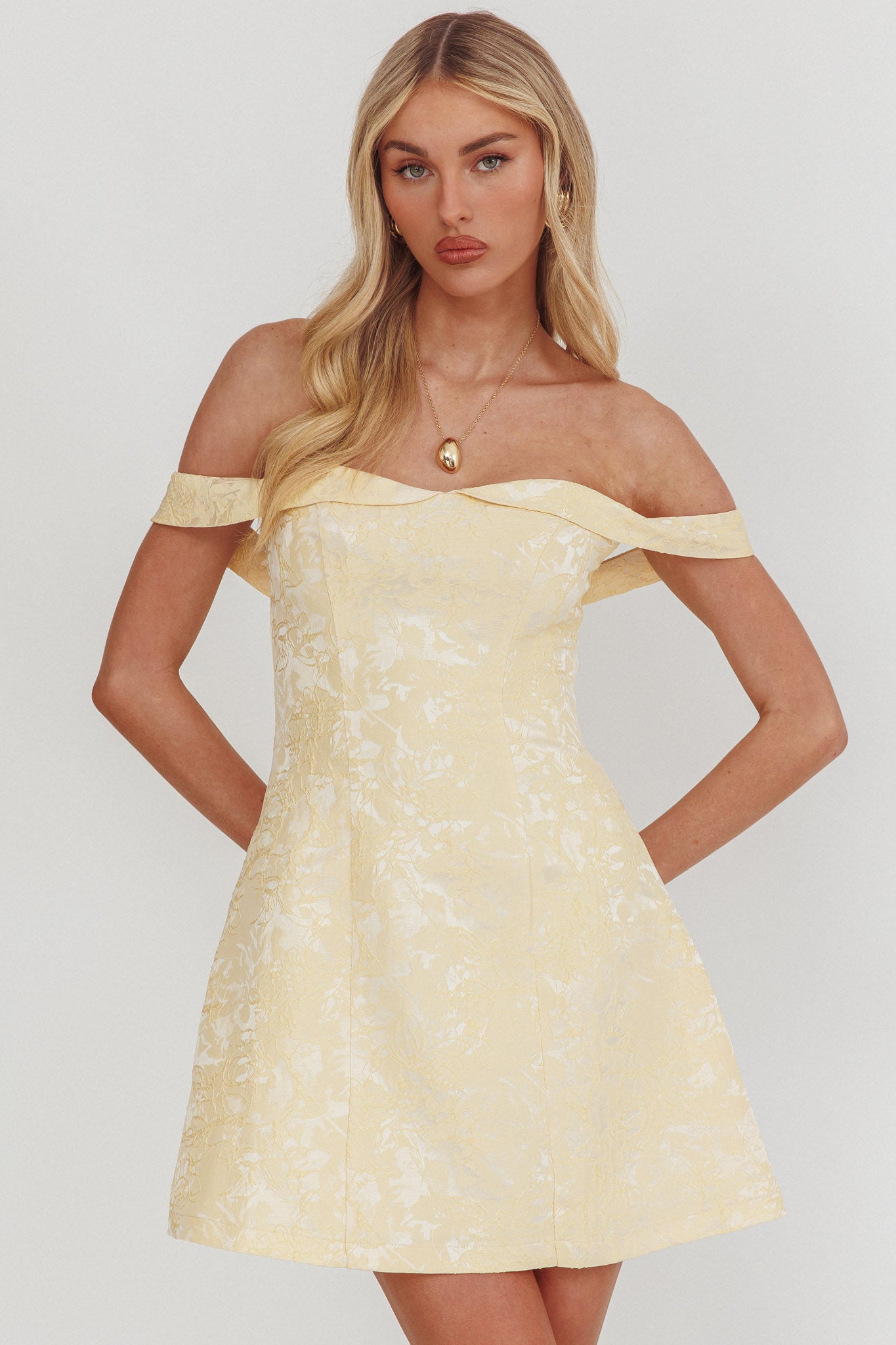 Mikado Off-Shoulder Foldover Mini Dress Jacquard Butter-Fable Dress