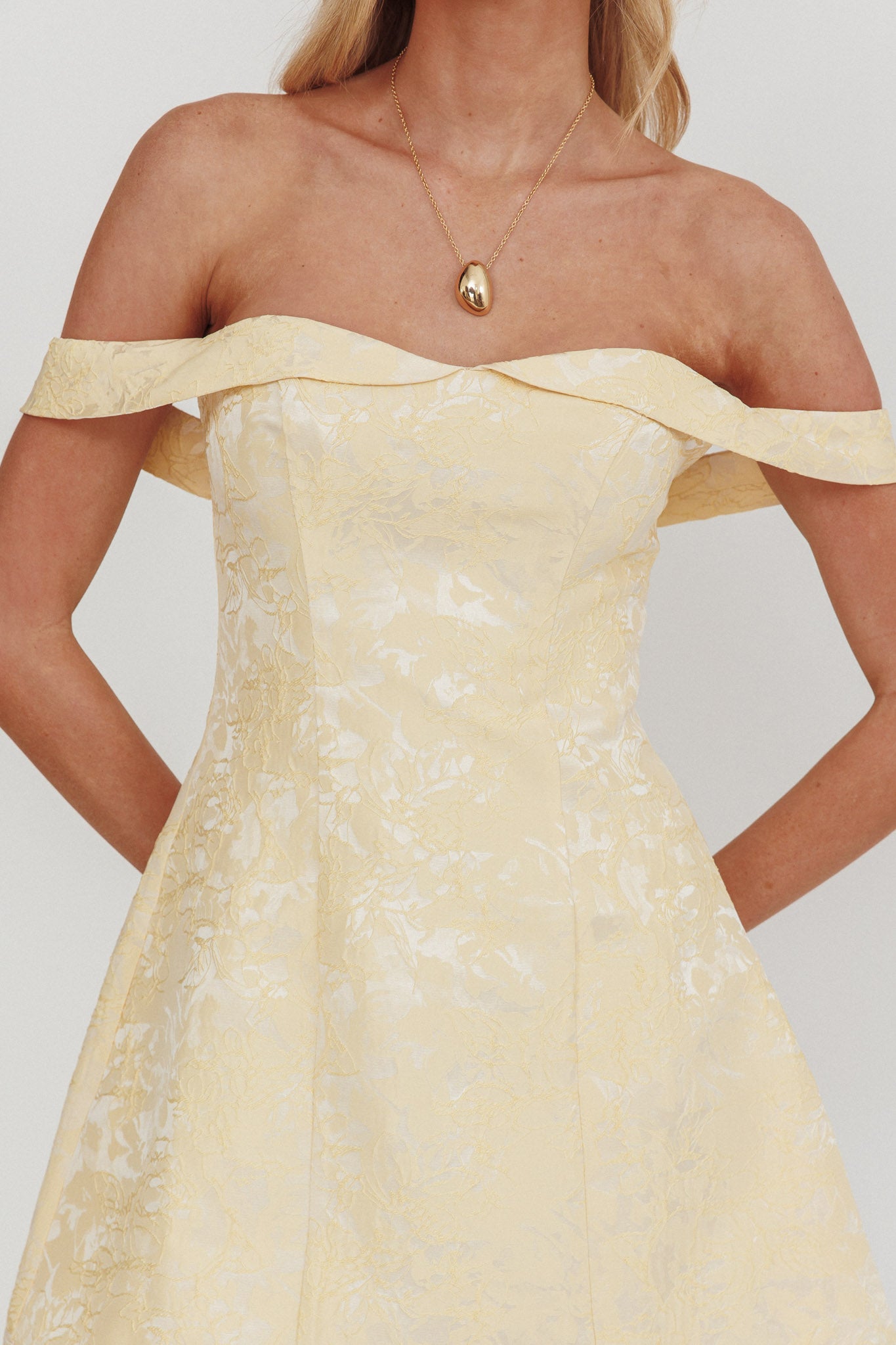 Mikado Off-Shoulder Foldover Mini Dress Jacquard Butter-Fable Dress