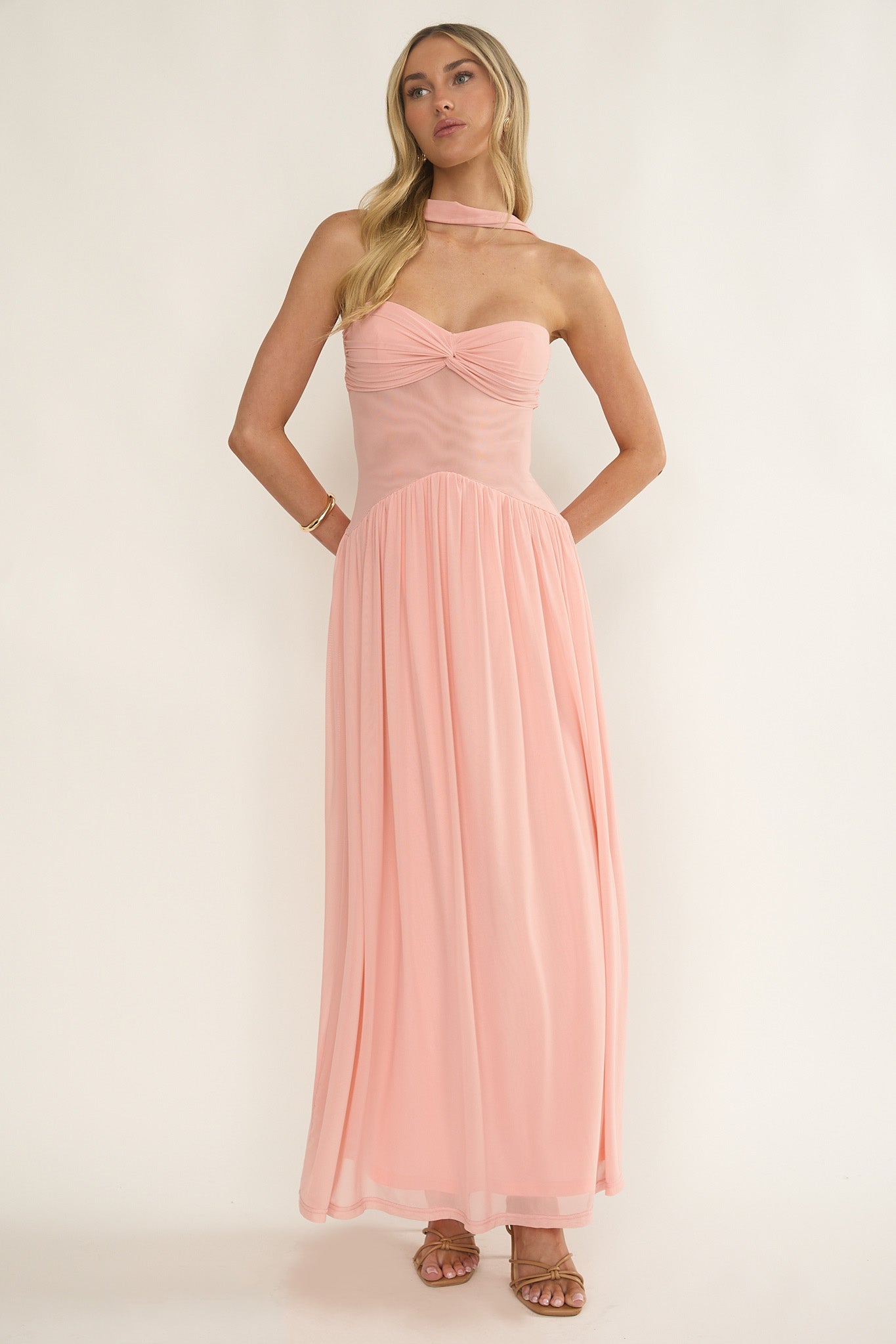 Annita Sheer Waist Maxi Dress Blush-Fable Dress
