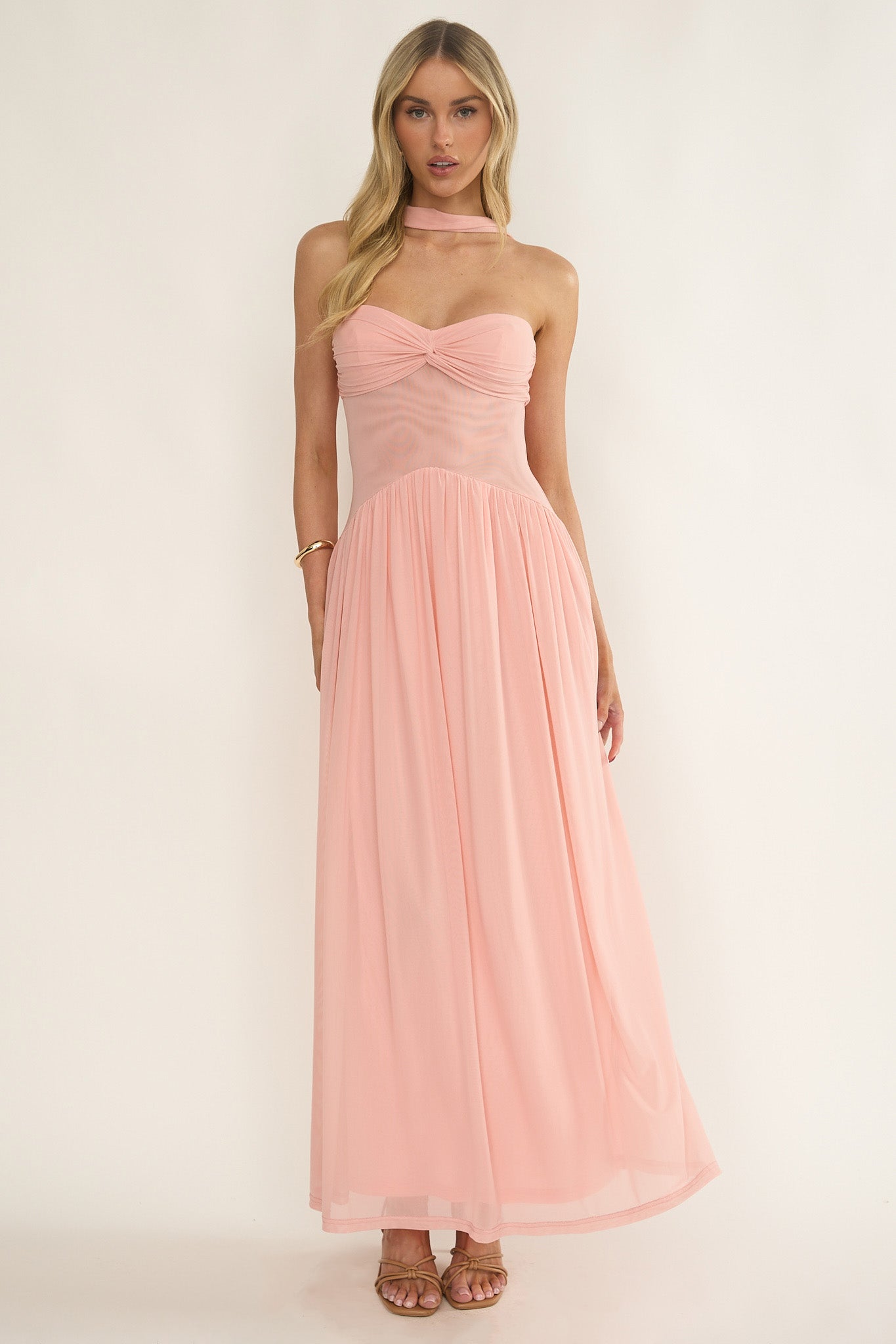 Annita Sheer Waist Maxi Dress Blush-Fable Dress