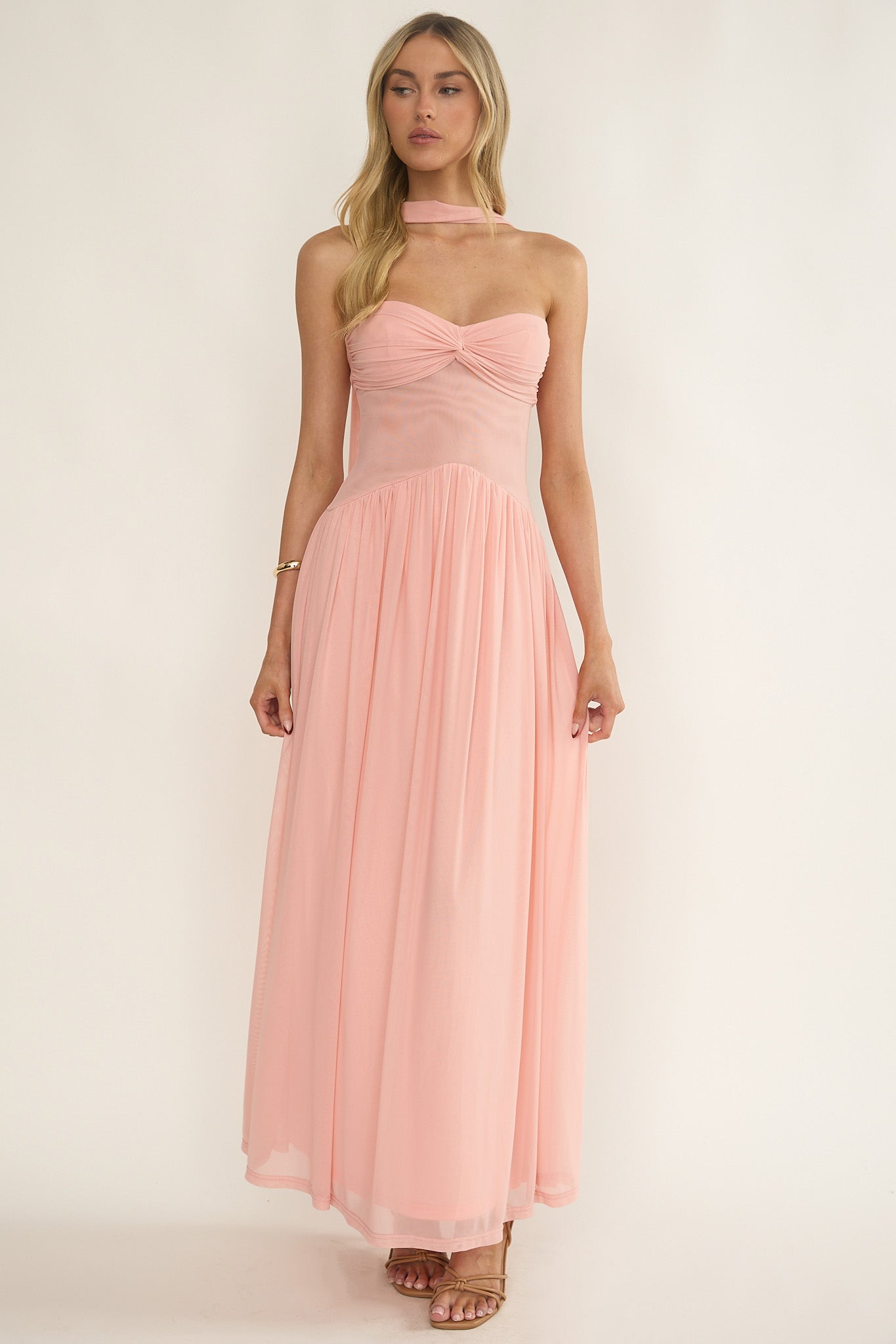 Annita Sheer Waist Maxi Dress Blush-Fable Dress