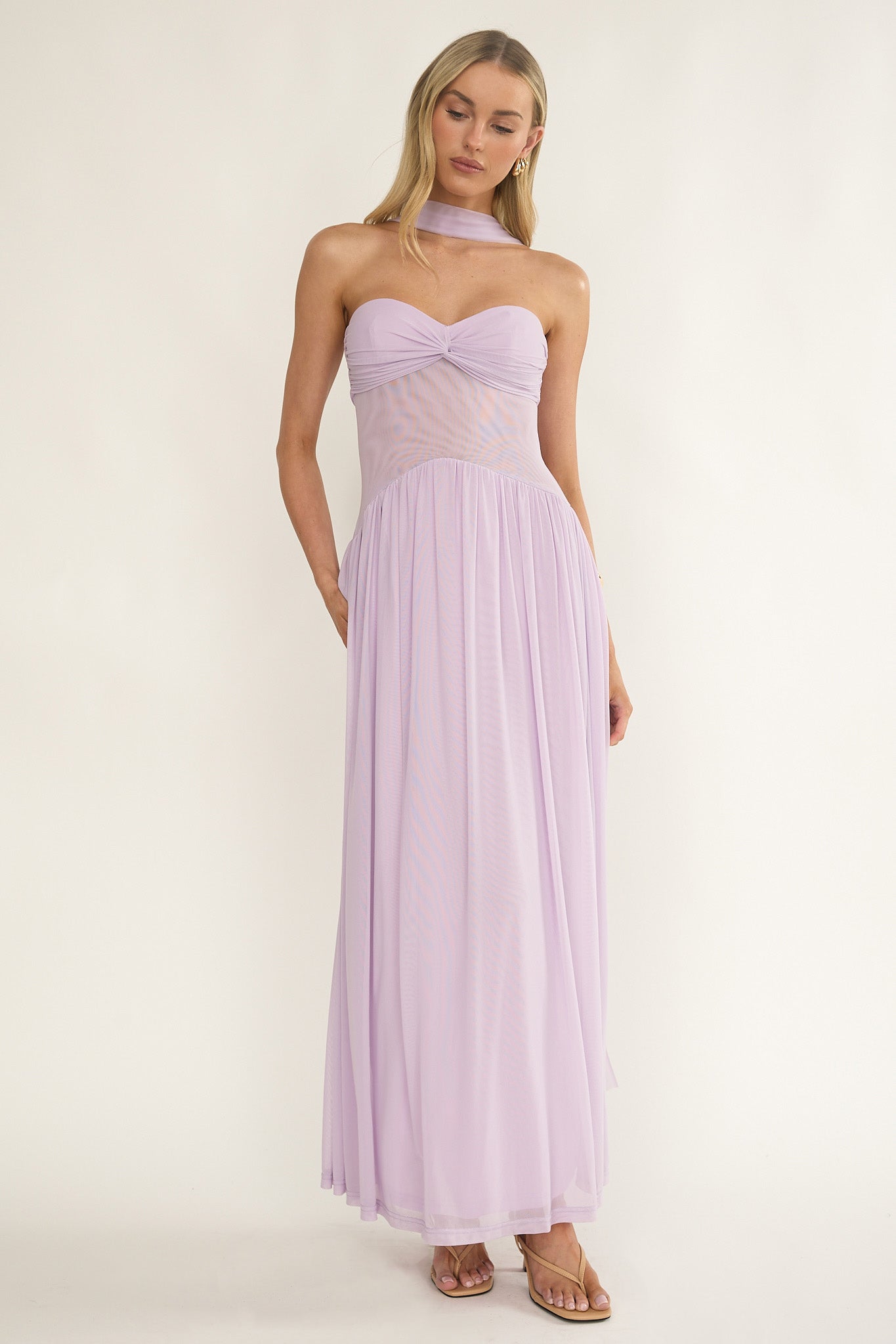 Annita Sheer Waist Maxi Dress Lilac-Fable Dress