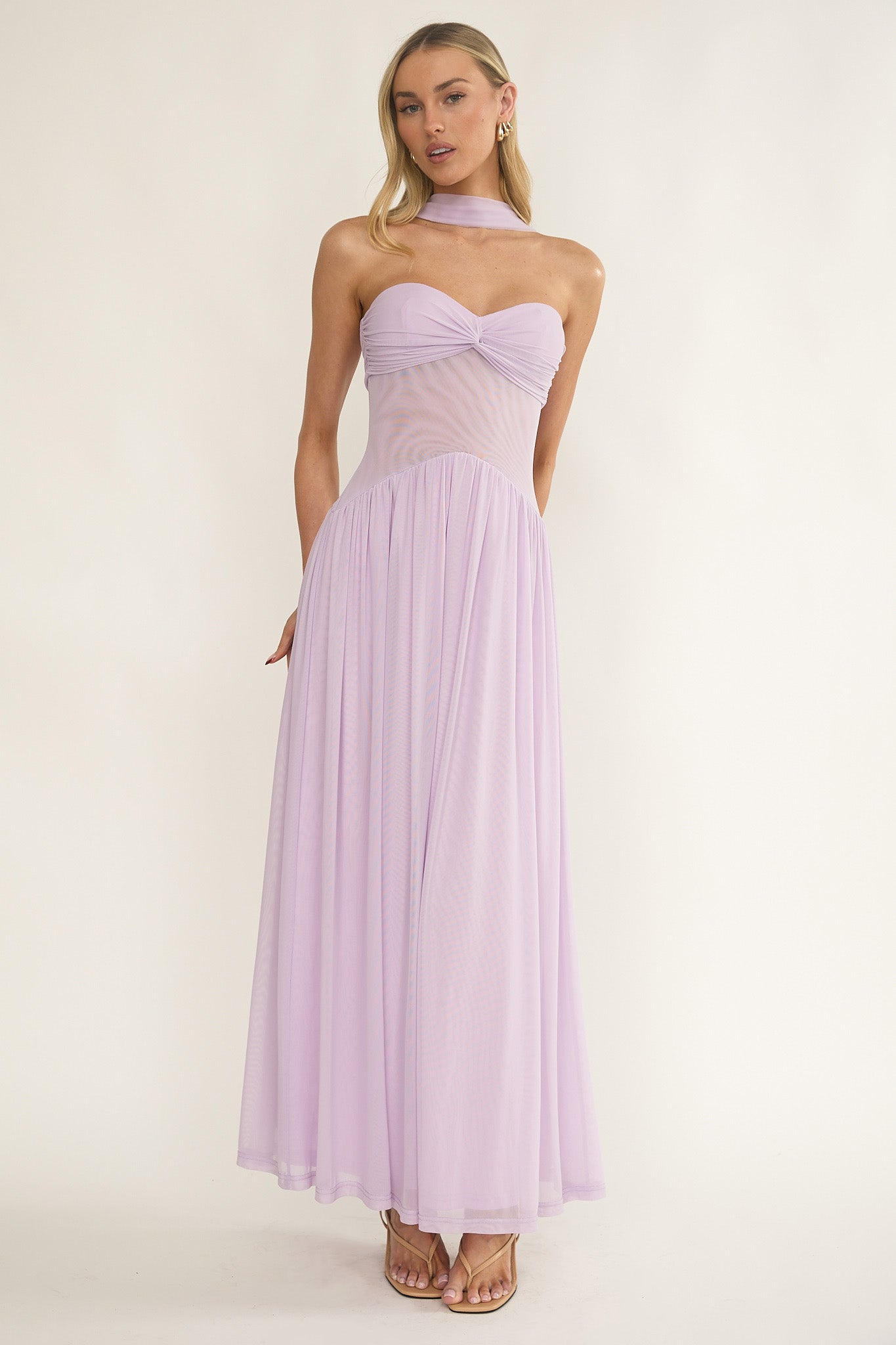 Annita Sheer Waist Maxi Dress Lilac-Fable Dress