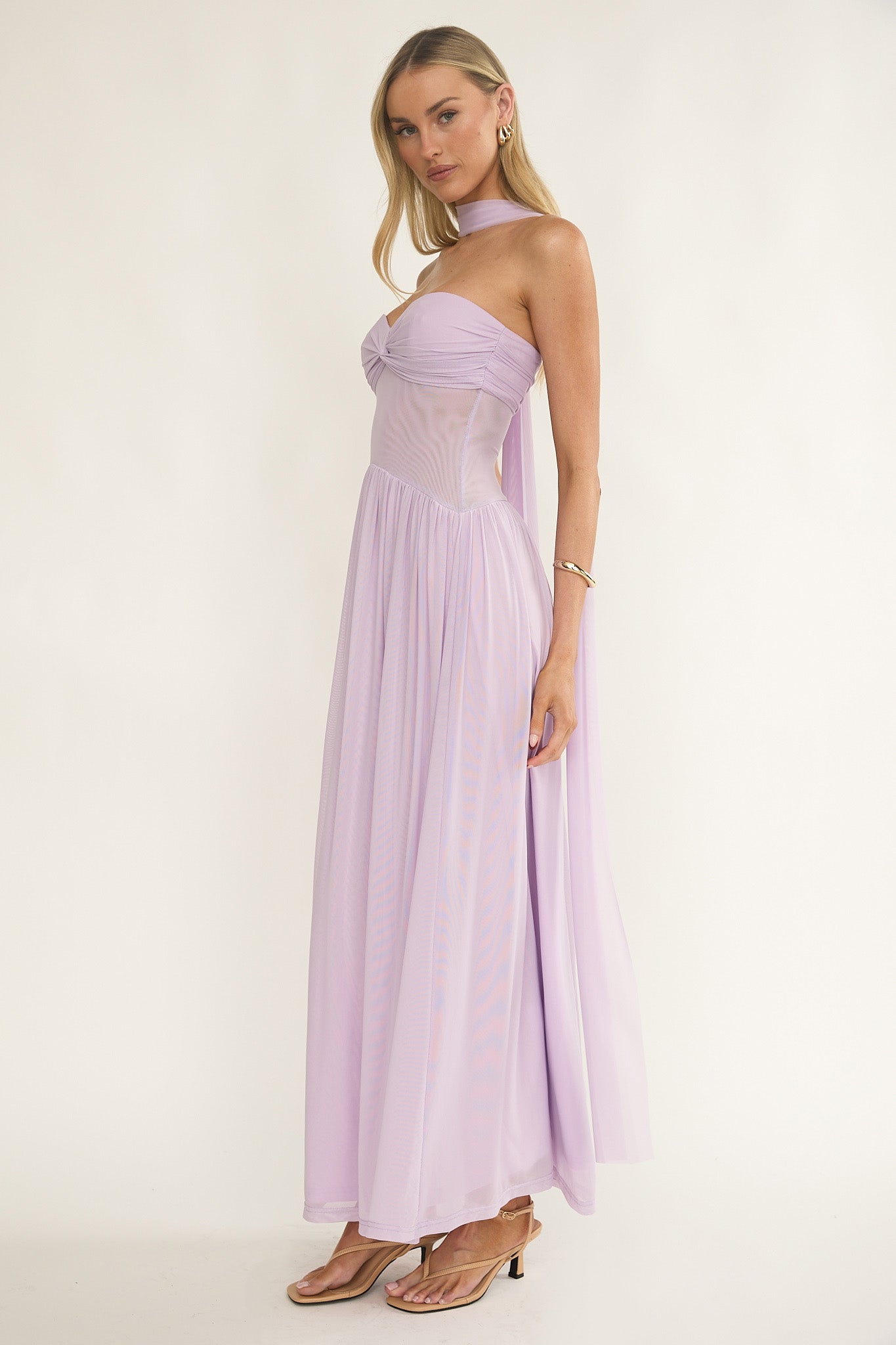 Annita Sheer Waist Maxi Dress Lilac-Fable Dress