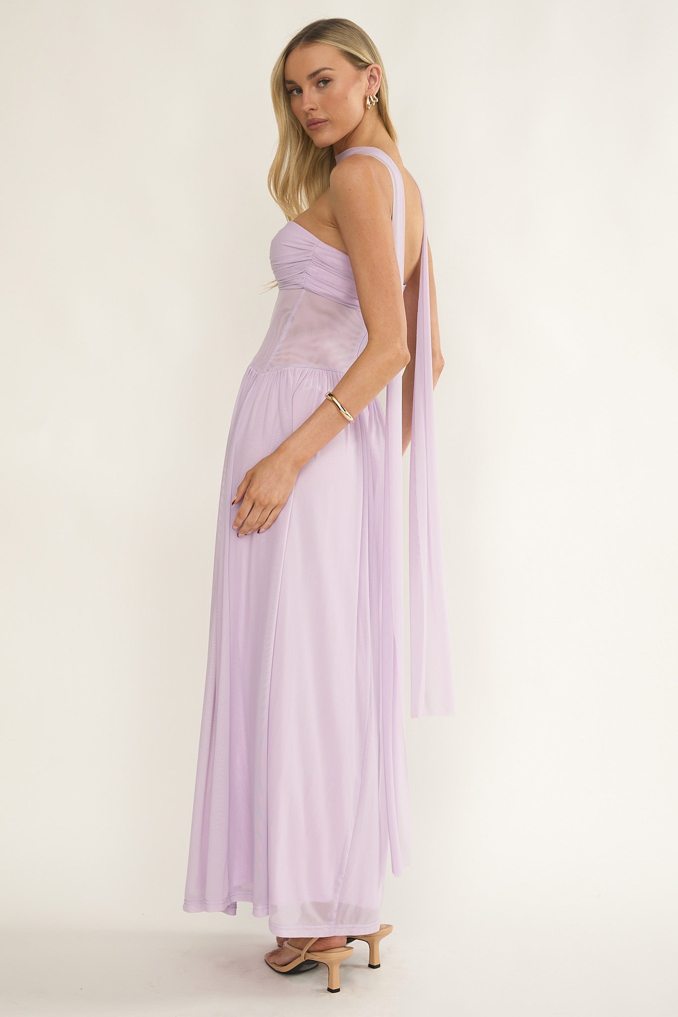 Annita Sheer Waist Maxi Dress Lilac-Fable Dress
