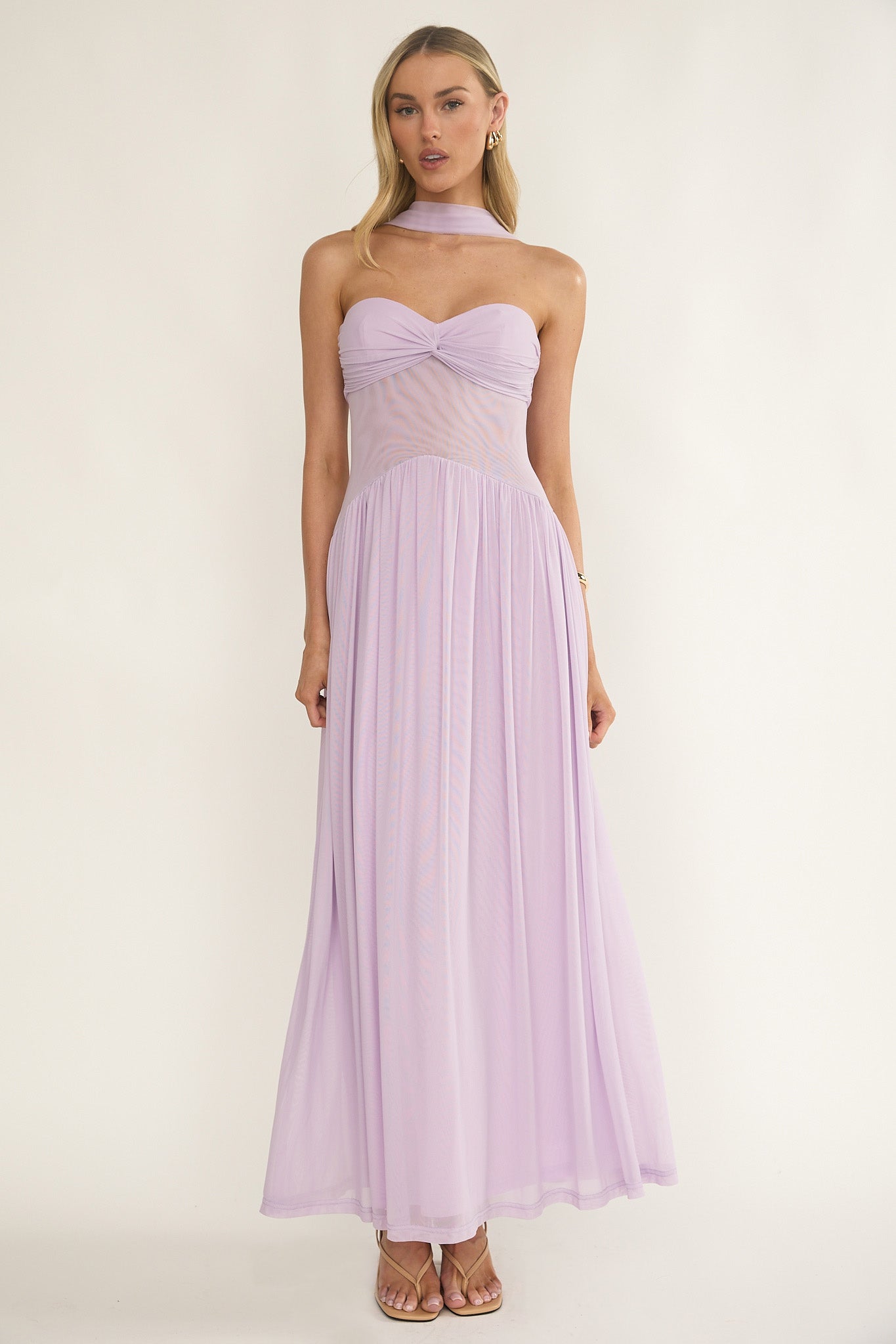 Annita Sheer Waist Maxi Dress Lilac-Fable Dress