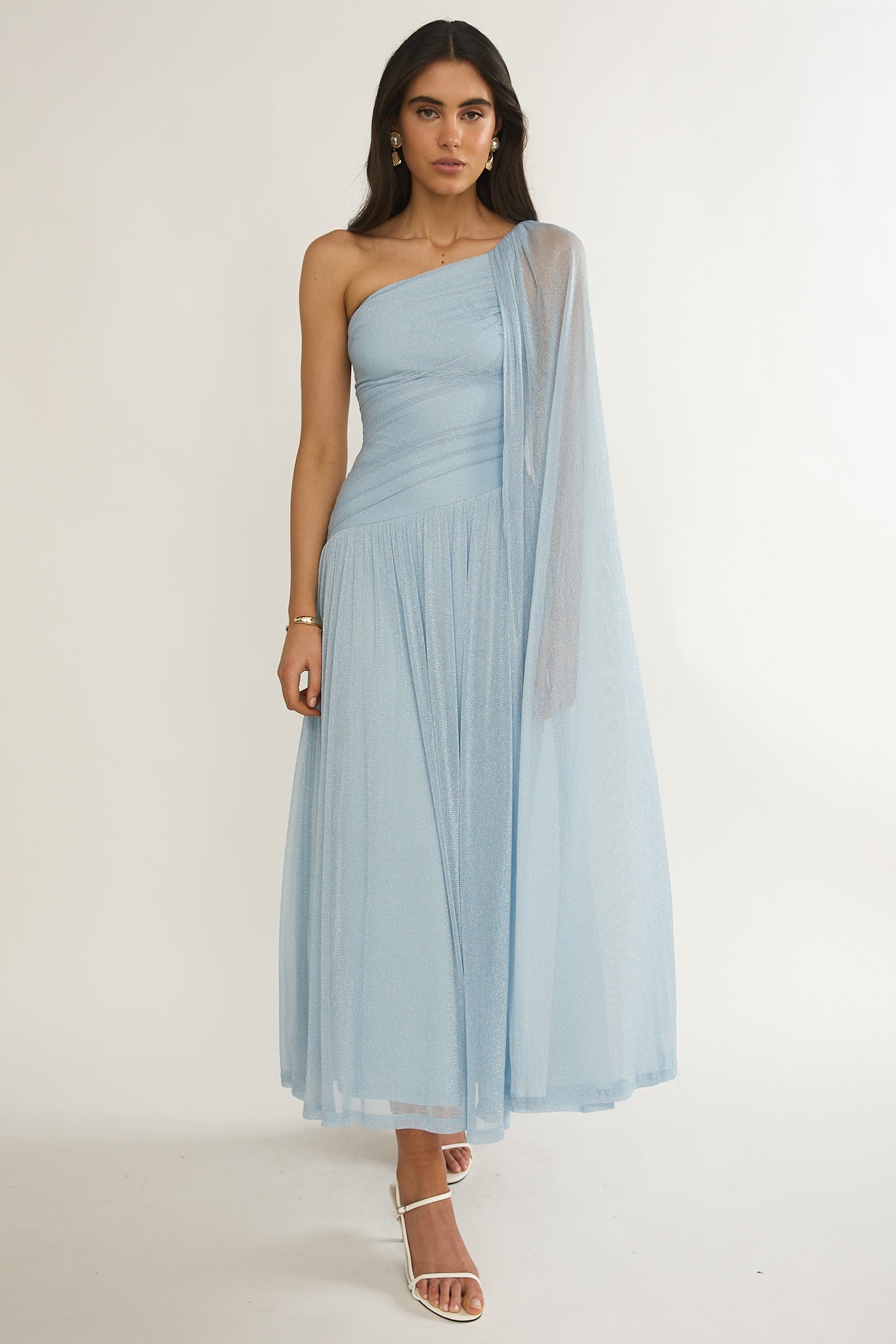 Zorina One-Shoulder Drape Maxi Dress Blue-Fable Dress