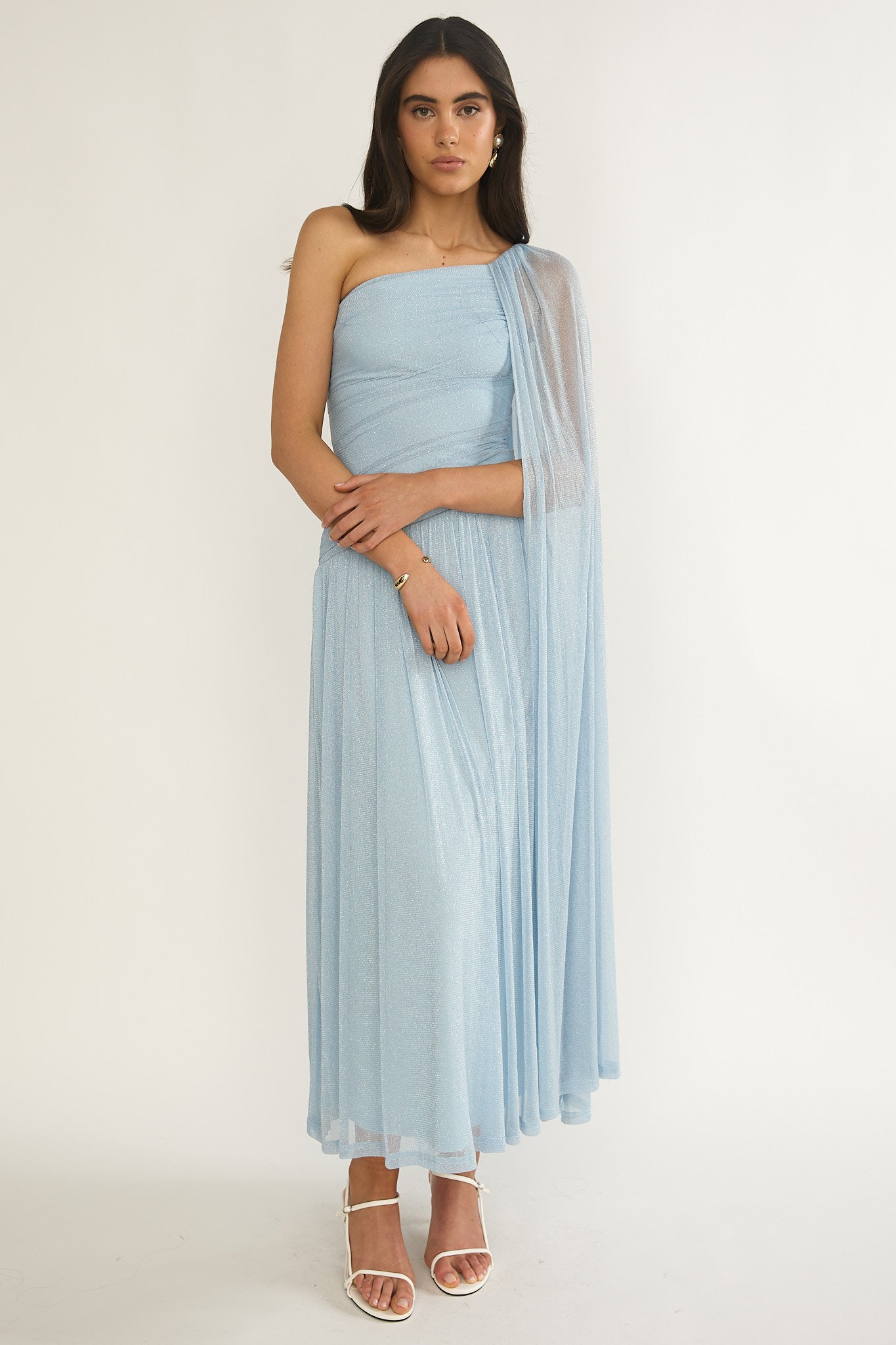 Zorina One-Shoulder Drape Maxi Dress Blue-Fable Dress