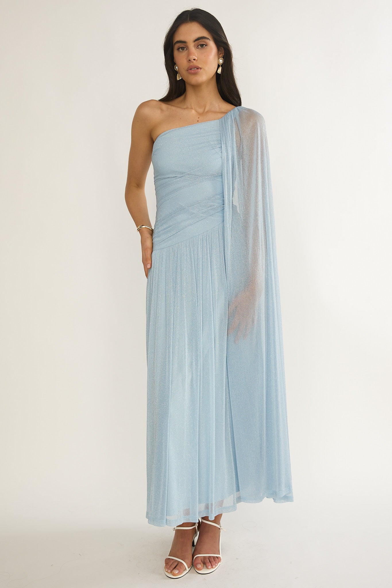 Zorina One-Shoulder Drape Maxi Dress Blue-Fable Dress