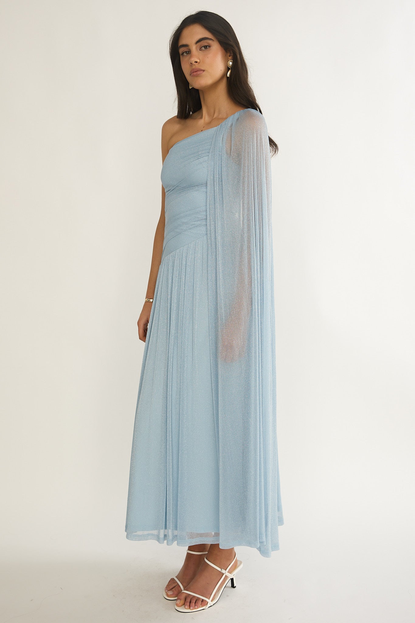 Zorina One-Shoulder Drape Maxi Dress Blue-Fable Dress