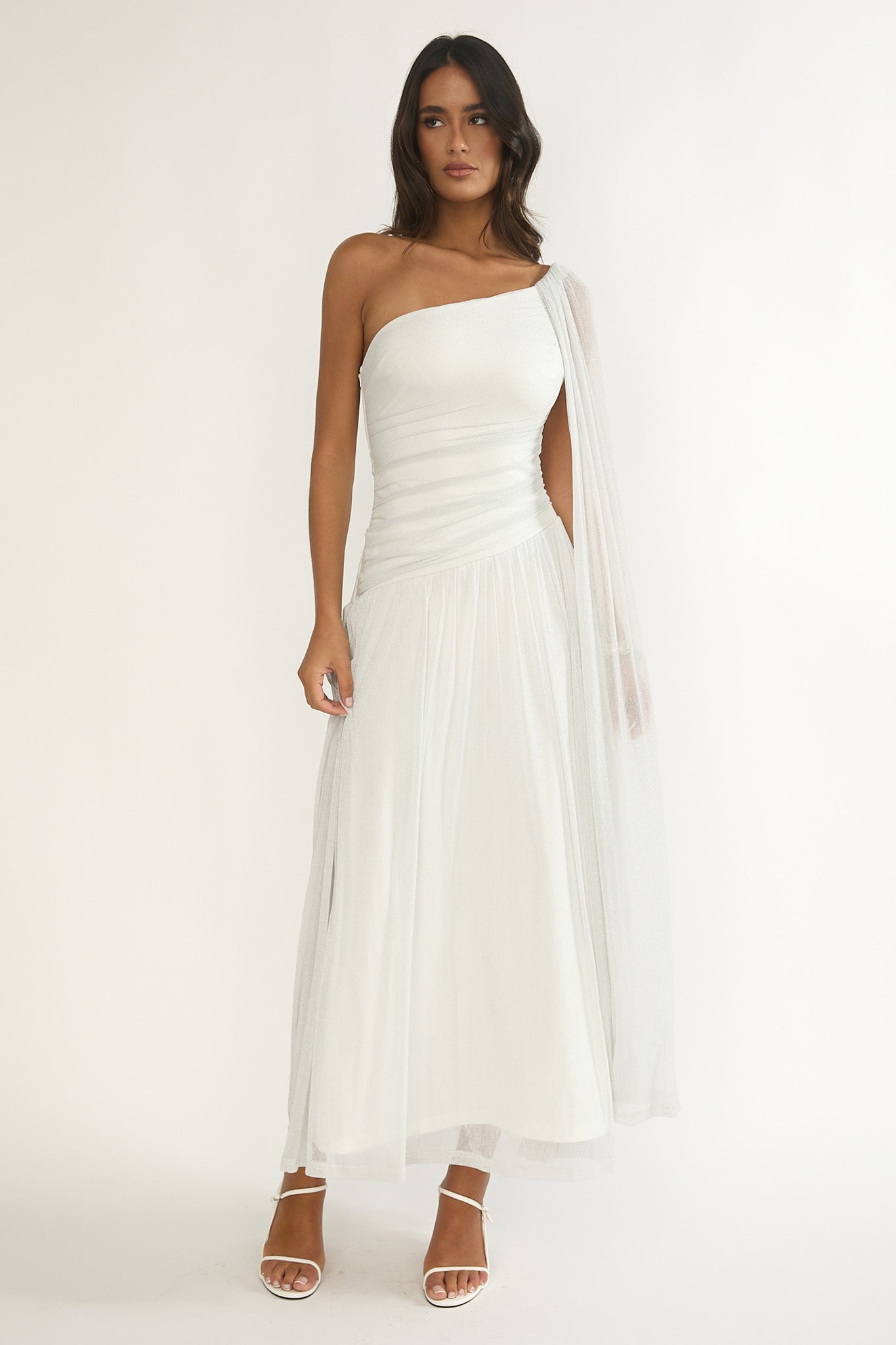 Zorina One-Shoulder Drape Maxi Dress Silver-Fable Dress