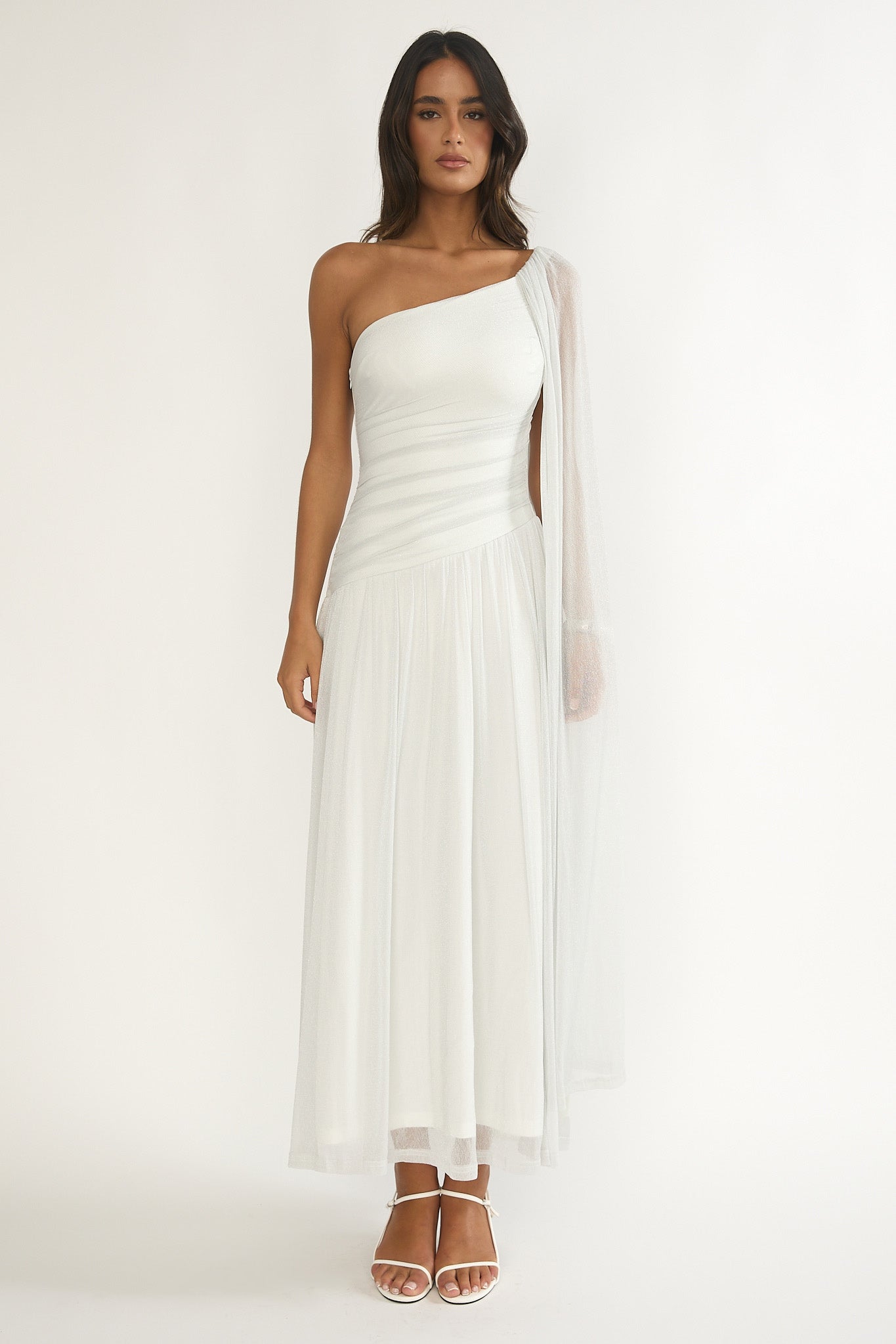 Zorina One-Shoulder Drape Maxi Dress Silver-Fable Dress