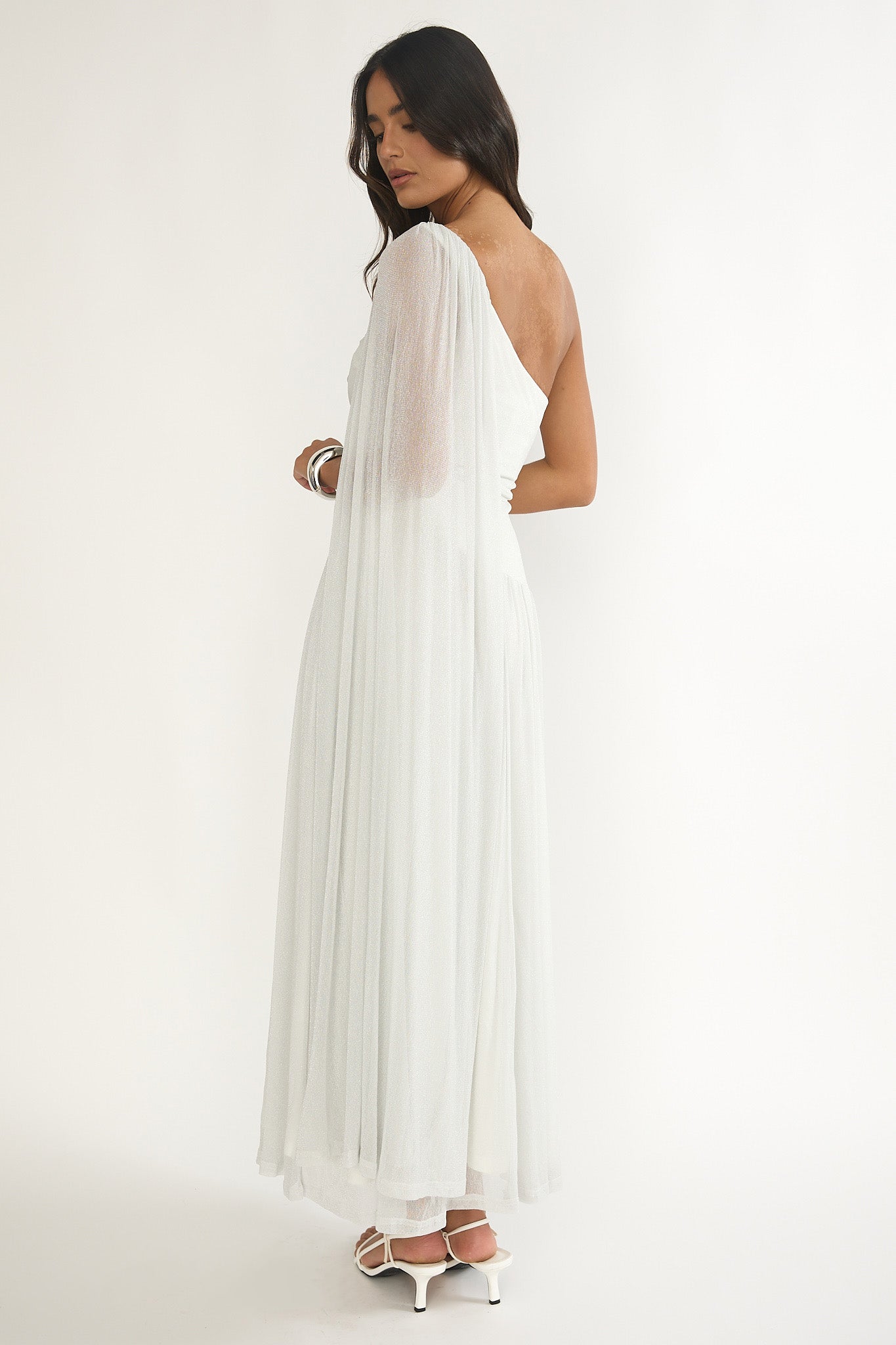 Zorina One-Shoulder Drape Maxi Dress Silver-Fable Dress