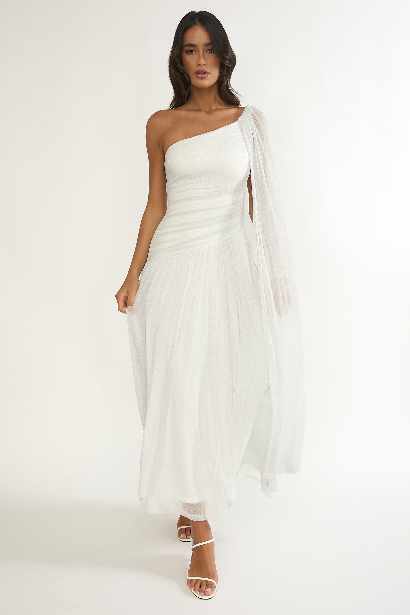 Zorina One-Shoulder Drape Maxi Dress Silver-Fable Dress