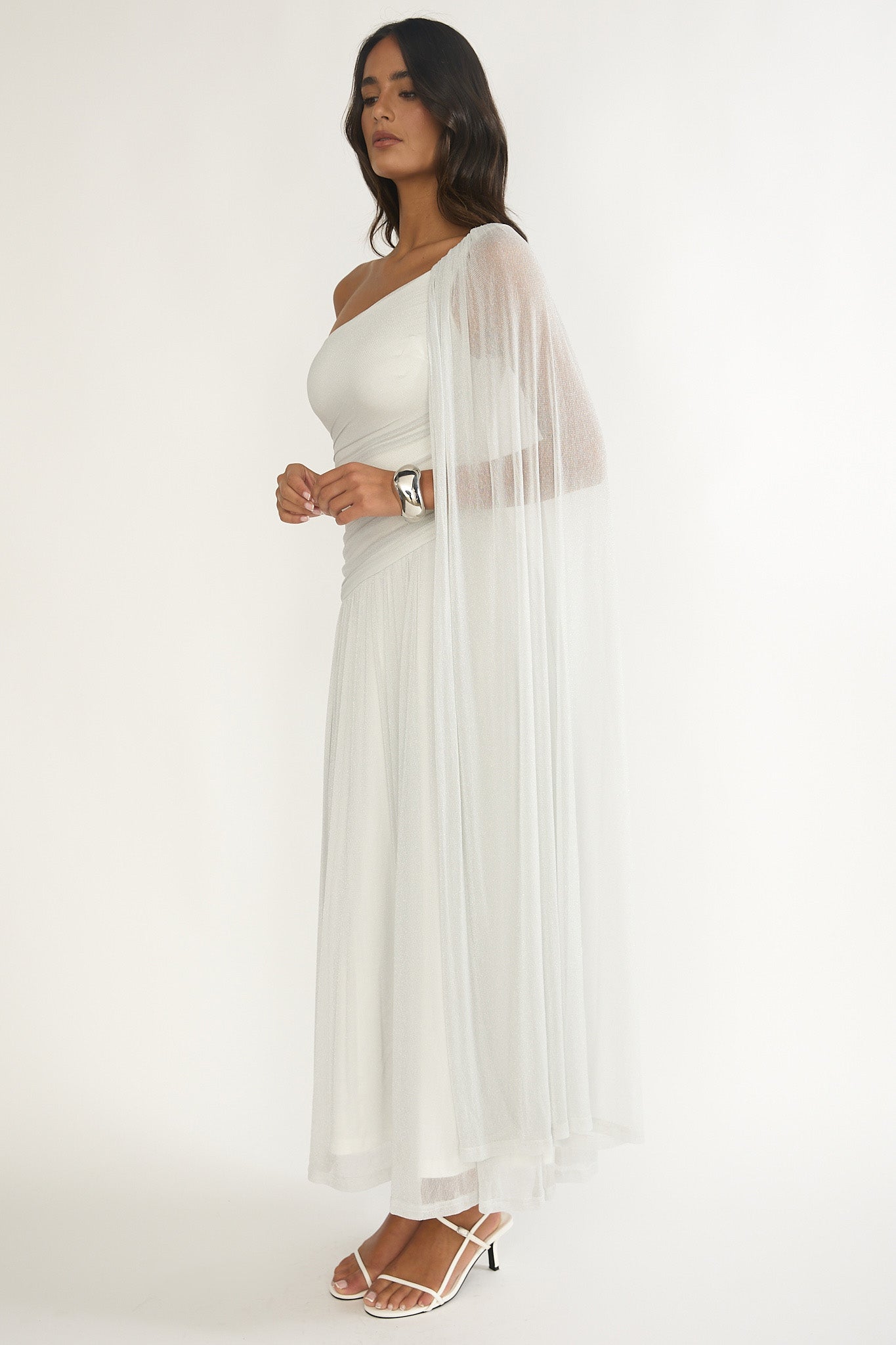 Zorina One-Shoulder Drape Maxi Dress Silver-Fable Dress