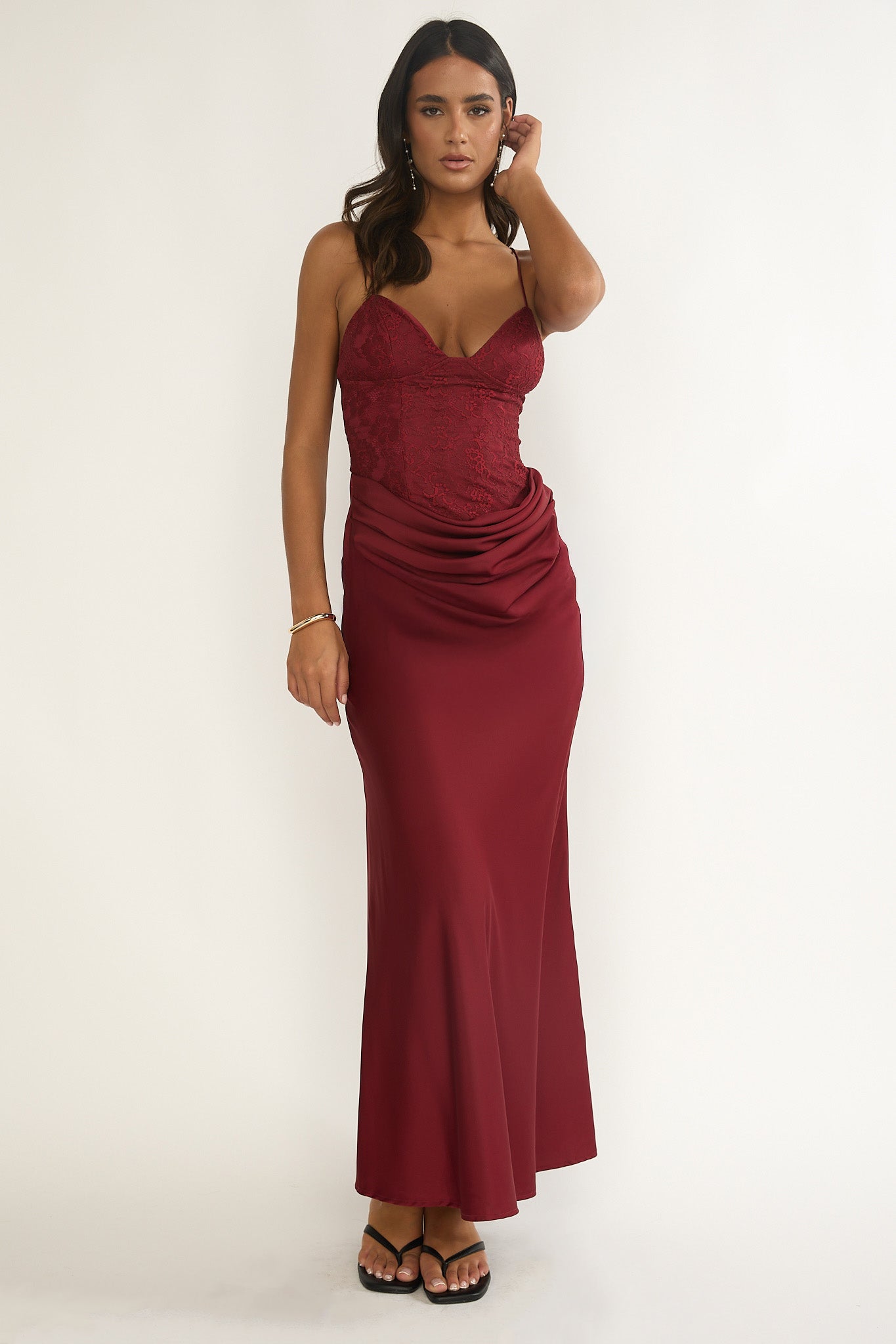 Faelis Draped Waist Maxi Dress Wine-Fable Dress